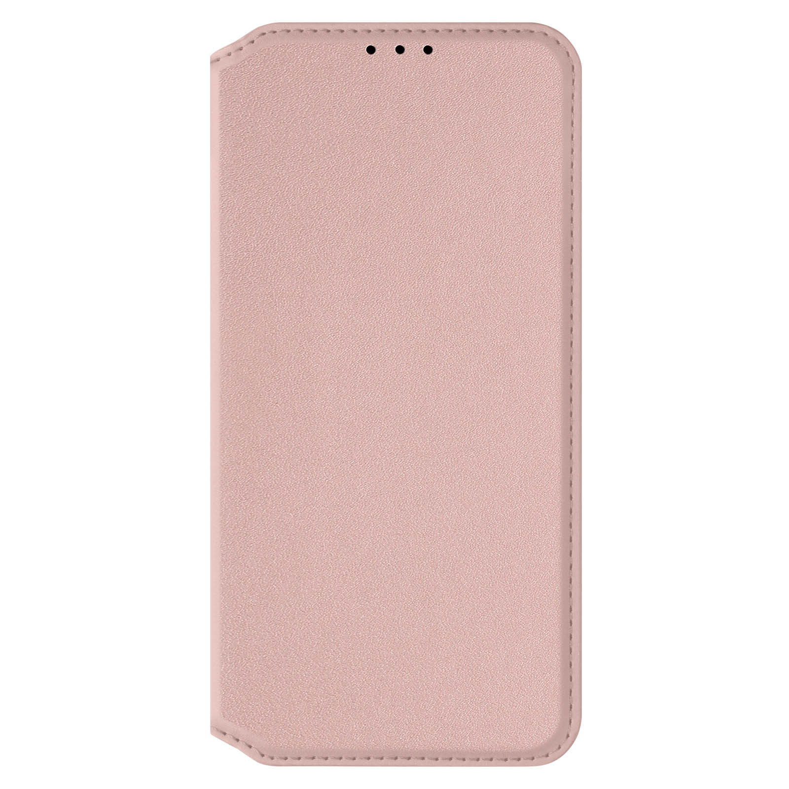 Custodia per telefono rosa, chiusa e rivolta verso l'alto. Ha tre piccoli fori nella parte superiore. Sfondo bianco.