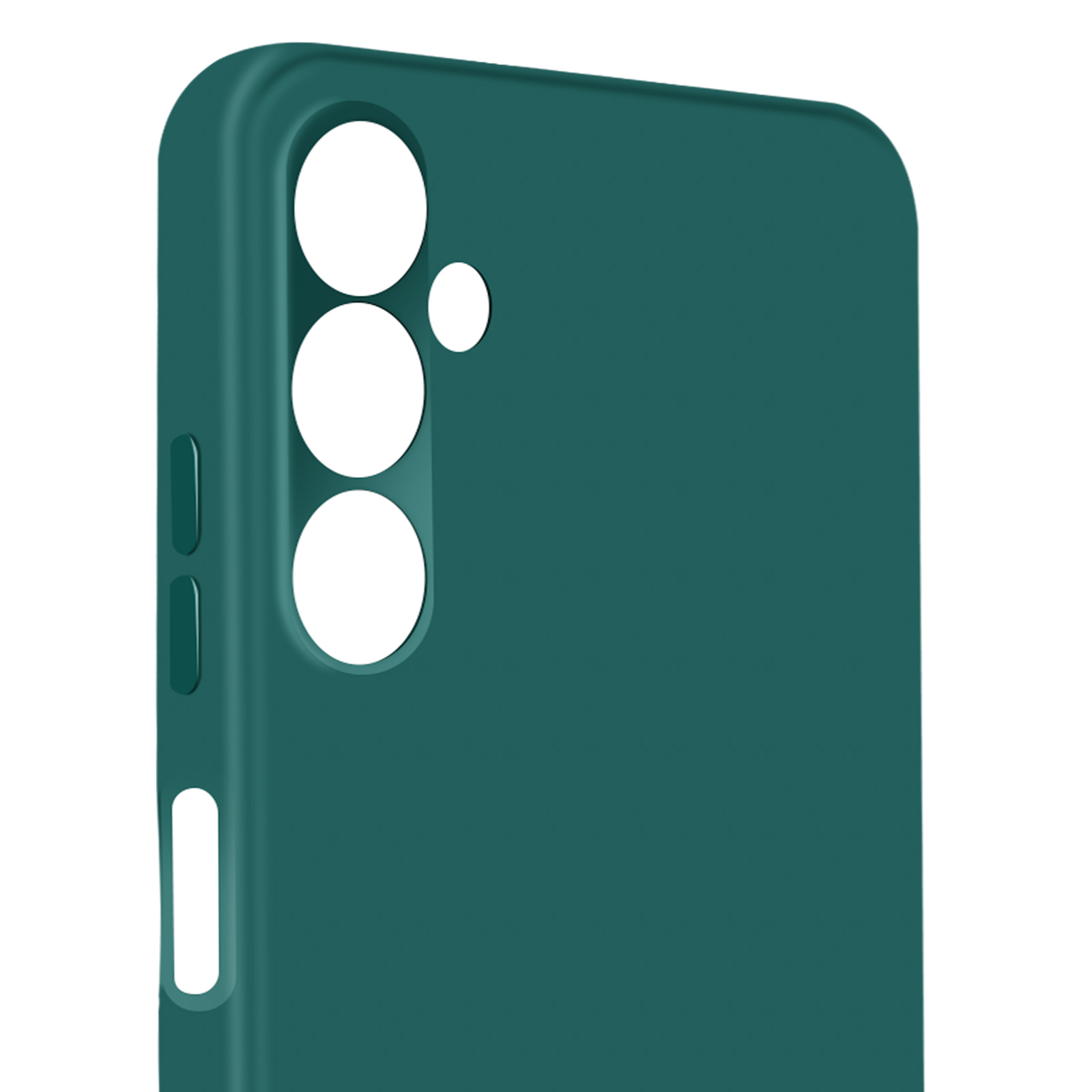 Custodia per telefono verde acqua, che mostra ritagli della fotocamera e pulsanti laterali.