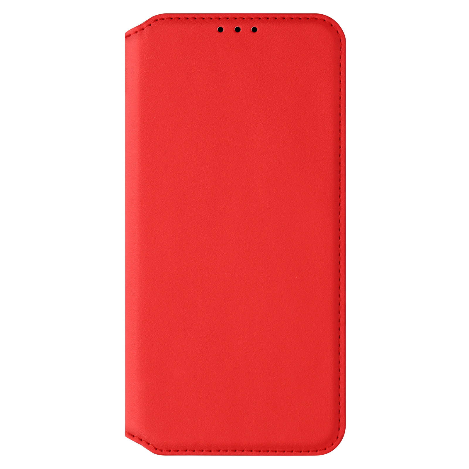 Custodia rossa per telefono chiusa con dettagli di cucitura. La custodia è semplice e rettangolare.