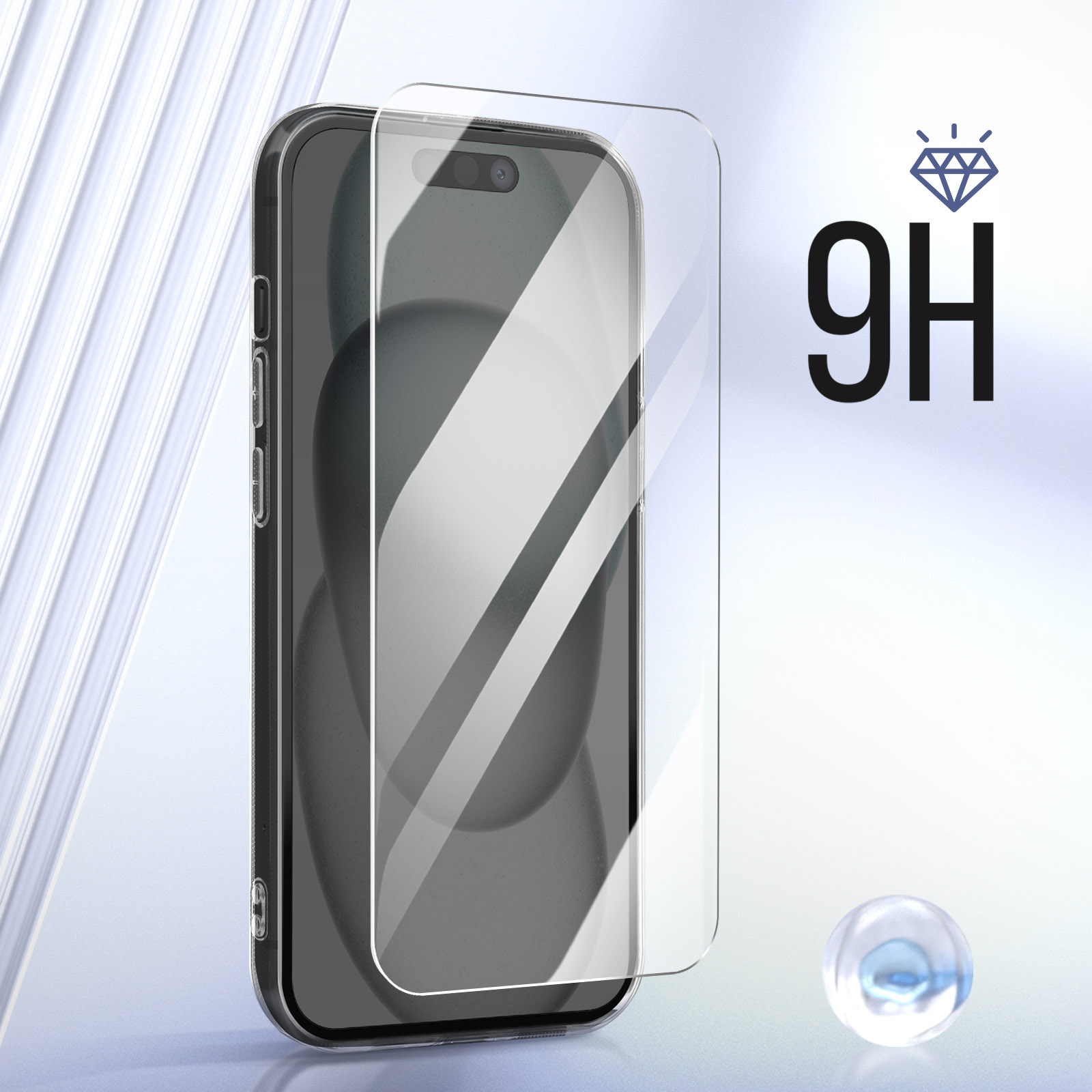 Telefono con protezione schermo e simbolo diamante 9H.