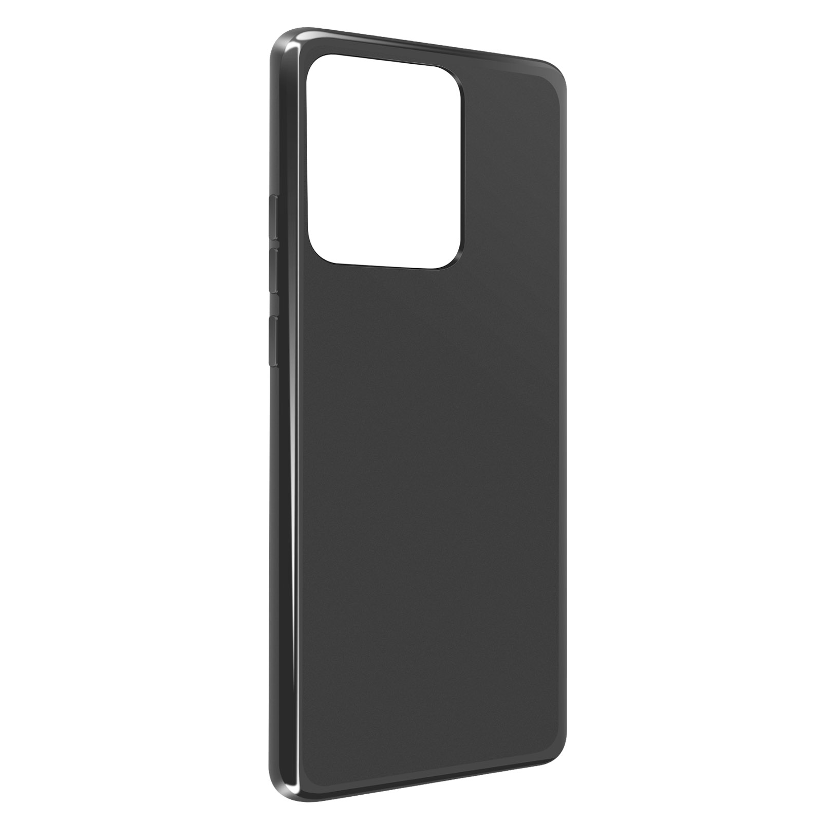 Eine schwarze Handyhülle mit Kameraausschnitt. Die Hülle ist glänzend und hat einen dunklen Rahmen.
