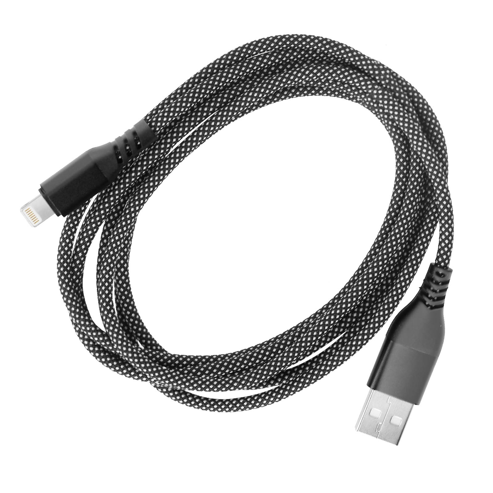 Câble USB vers Lightning. Tressé noir et blanc.