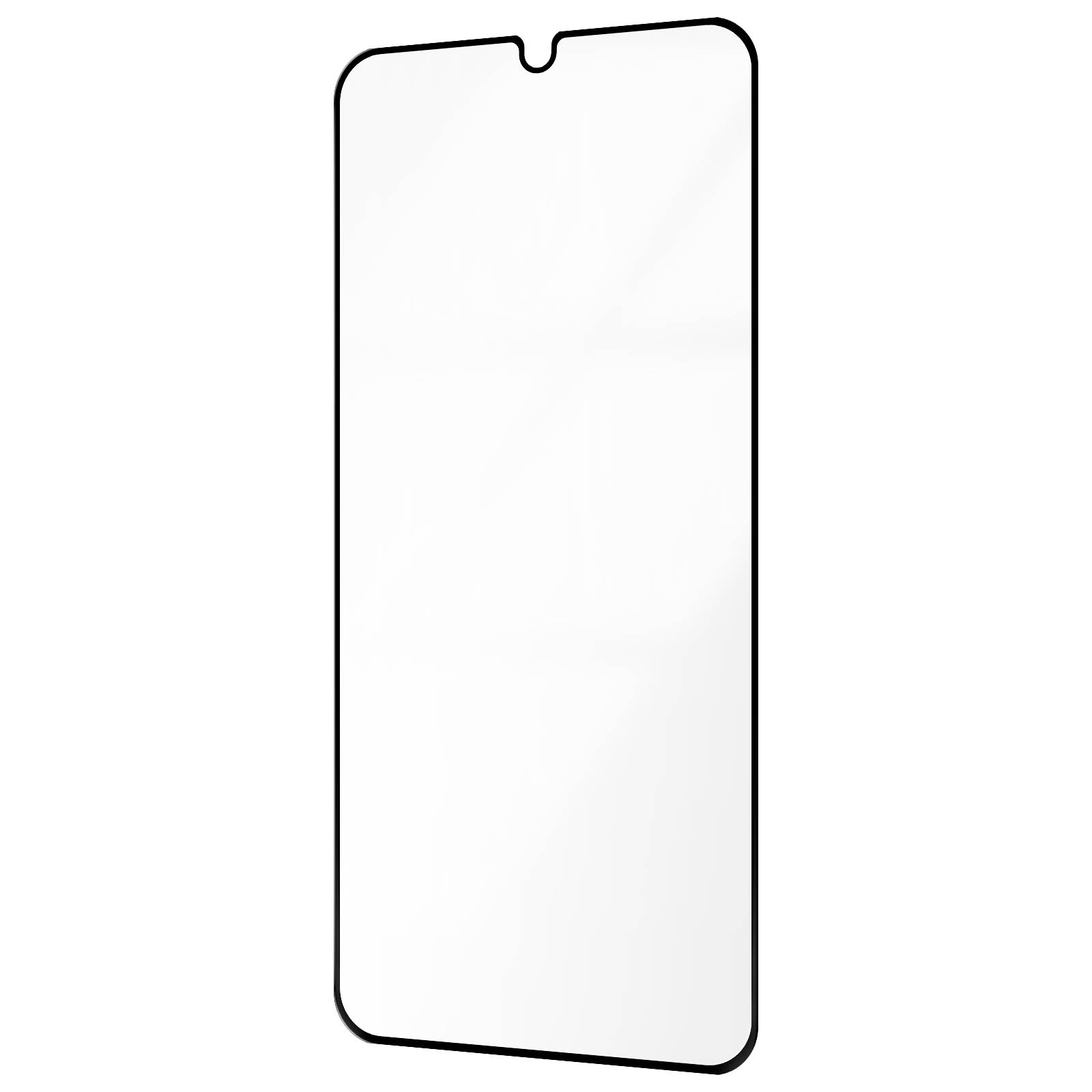 Protecteur d'écran transparent pour un téléphone, isolé sur fond blanc.
