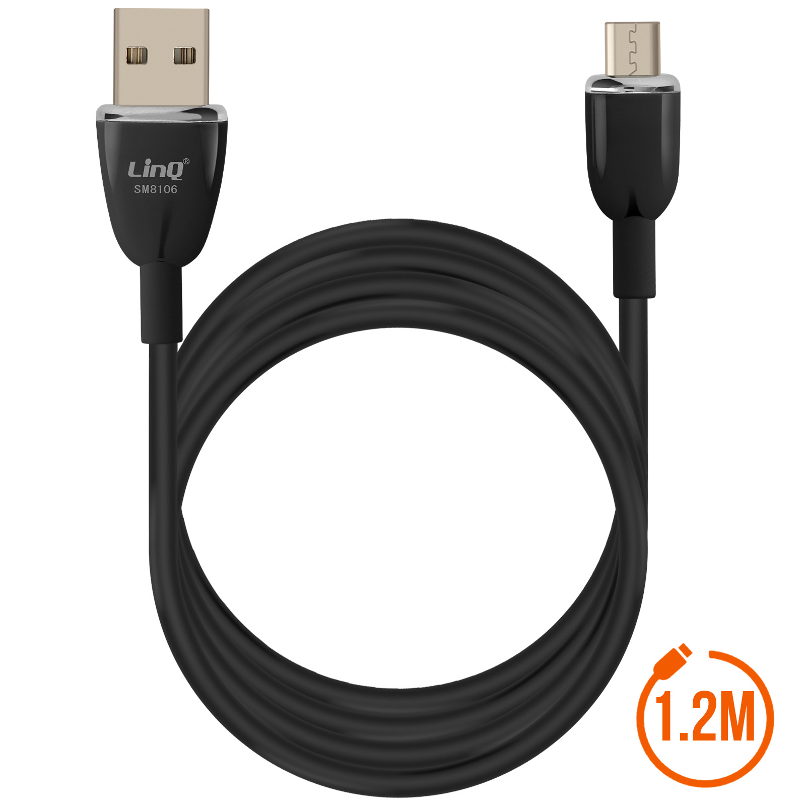 Un cavo USB nero con un indicatore di lunghezza di 1,2 m.