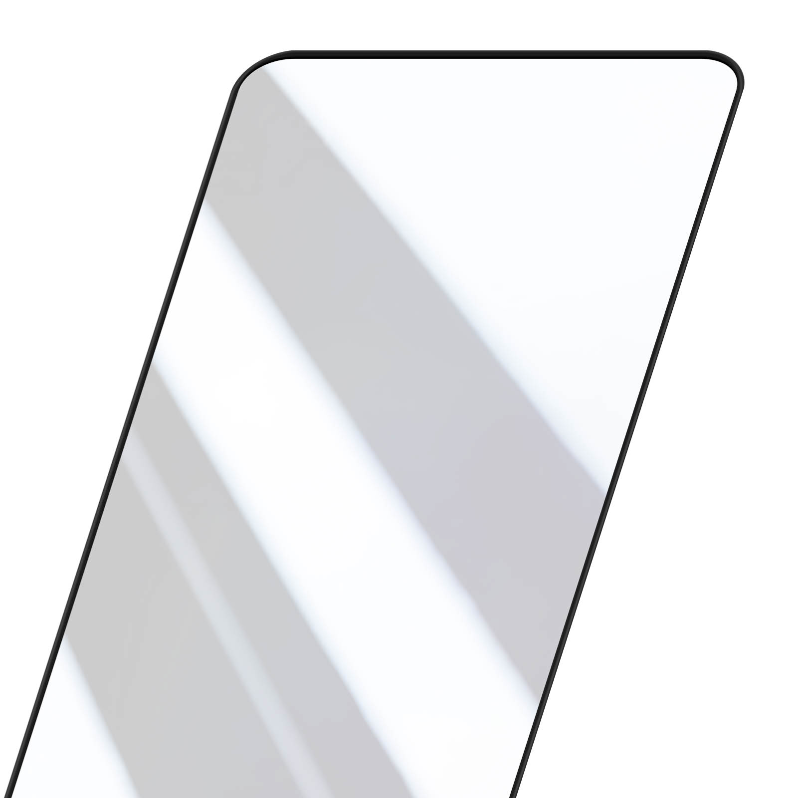Un proteggi schermo con cornice nera. Sfondo bianco con luci e ombre.