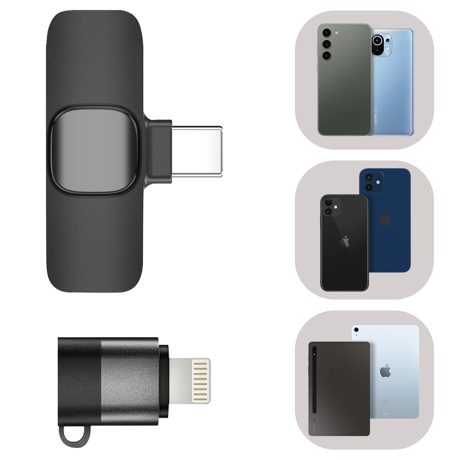 USB-C-zu-Dual-Adapter. Telefone: Samsung, Huawei, Apple und Tablet.