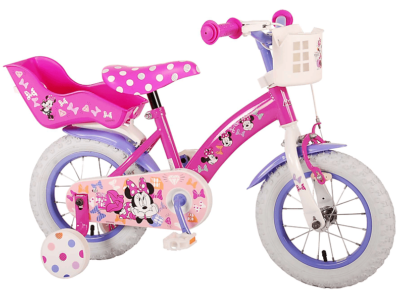 Volare Disney Princess 12 Zoll Mädchenfahrrad | Rosa | Mit Stützrädern & Korb