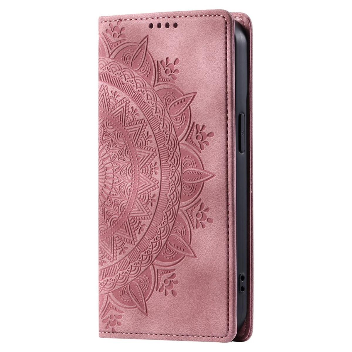 Rosa Handyhülle mit Mandala-Design. Die Handyhülle ist geschlossen.