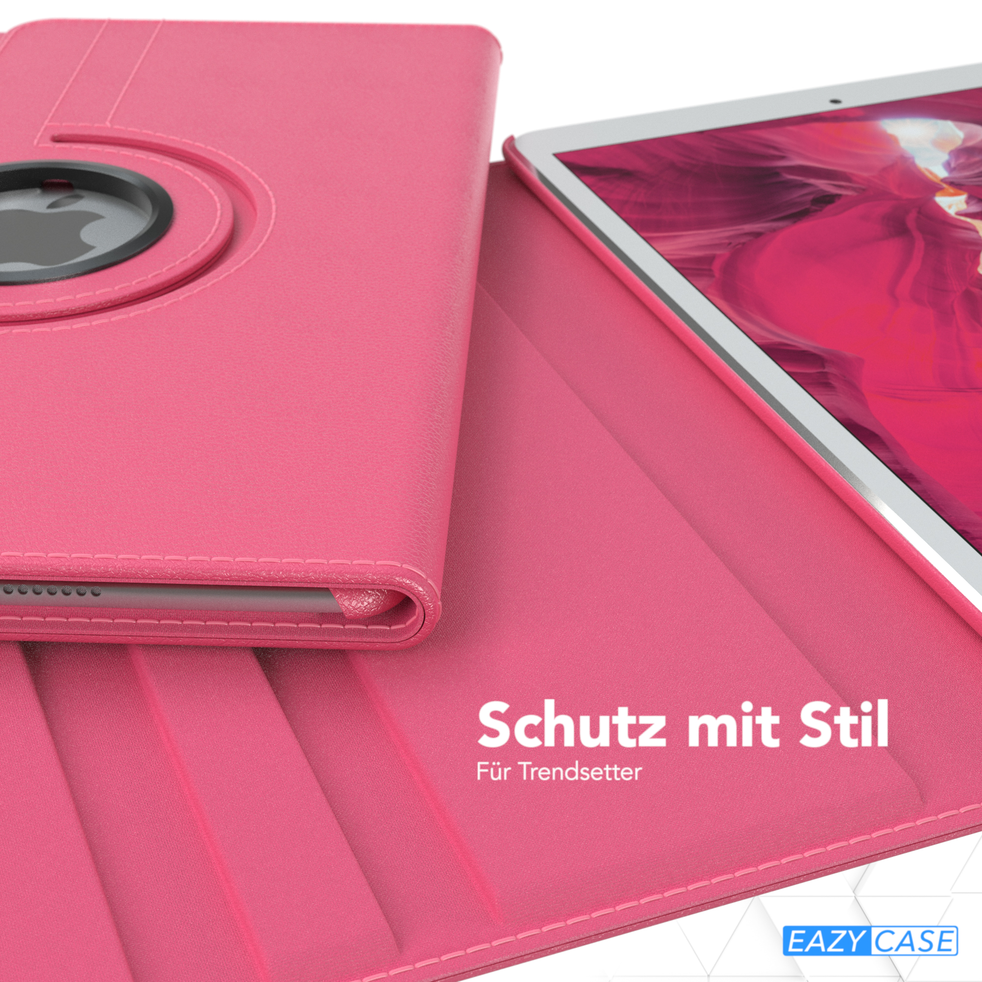 Eine rosa iPad-Hülle mit sichtbarem Apple-Logo.