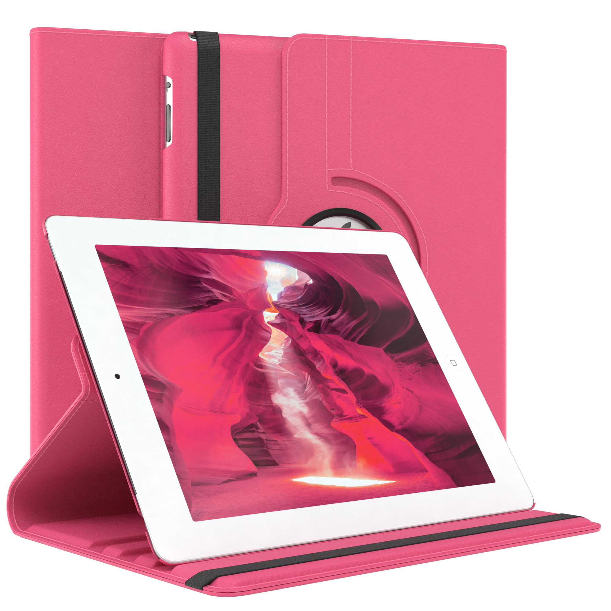 Rosa Tablet in rosa Hülle. Tablet zeigt Canyon-Bild.