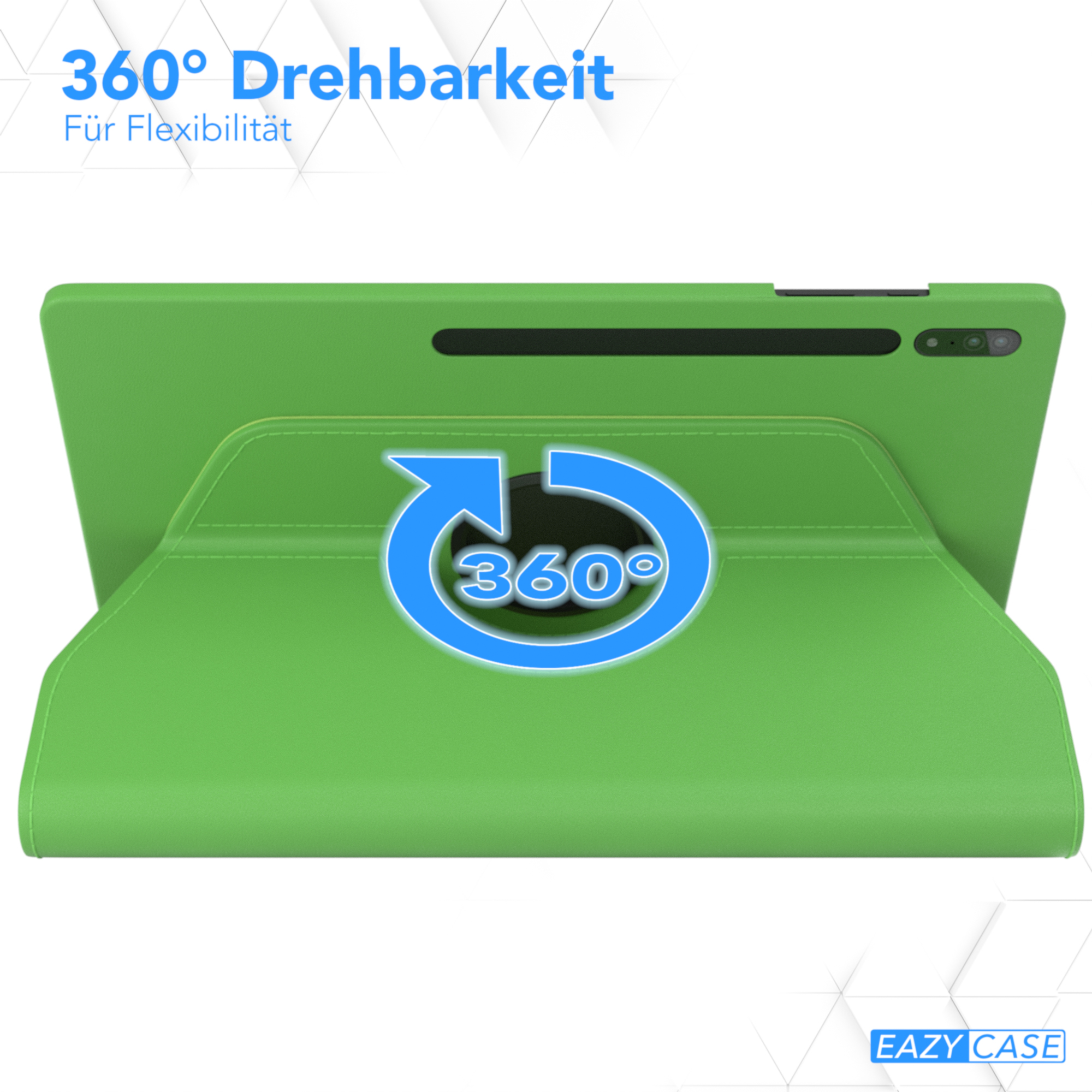 Grüne Tablethülle mit 360-Grad-Drehung. Die Hülle ist grün.