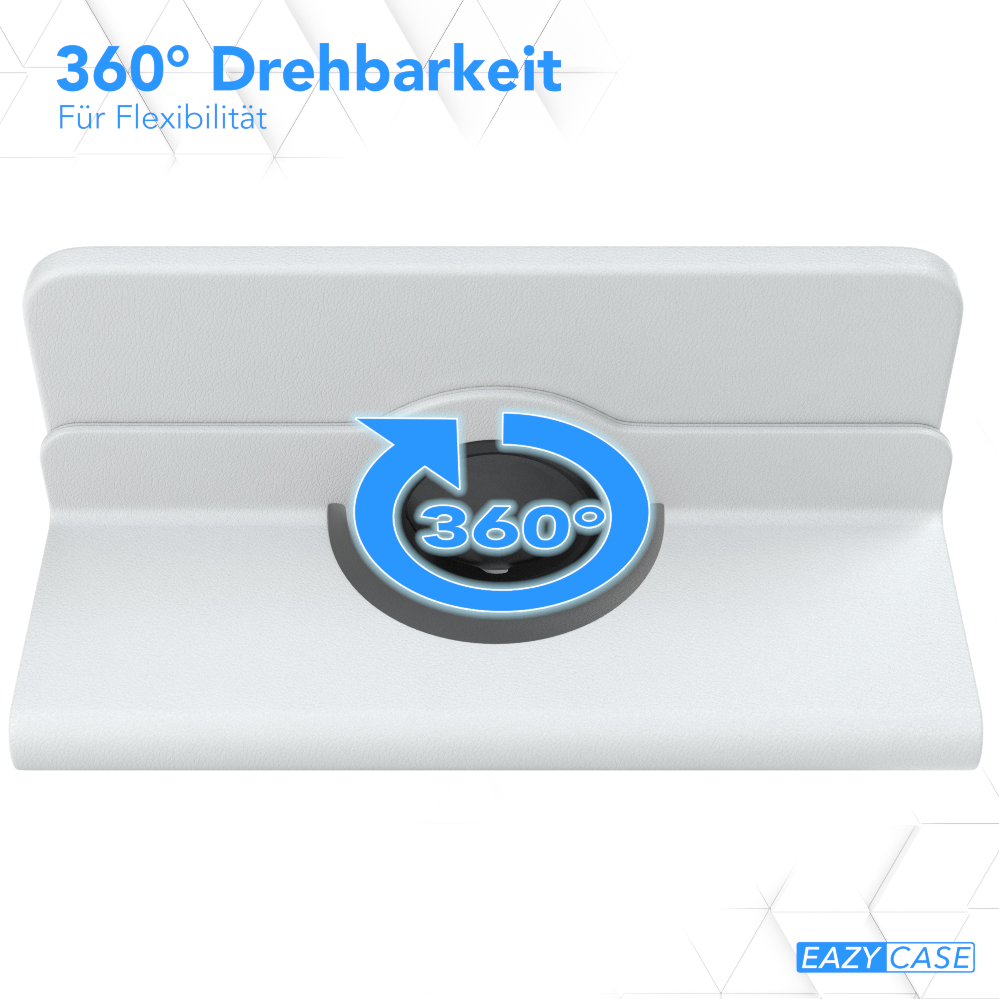 Eine pinkfarbene Tablet-Hülle aus Leder auf einem Holztisch, mit Text 'Robuster Begleiter'.