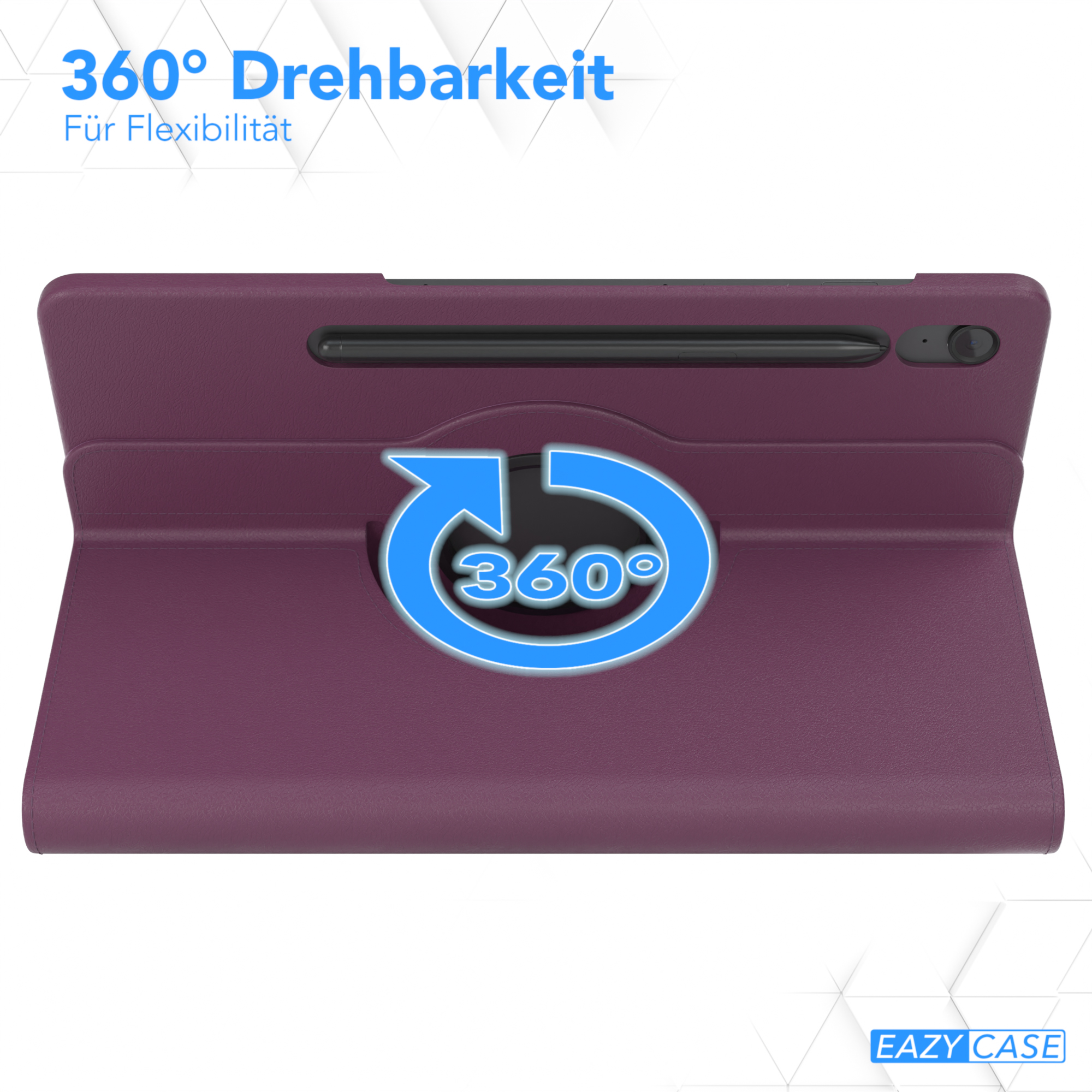 Lila Tablet-Hülle mit 360°-Drehfunktion.