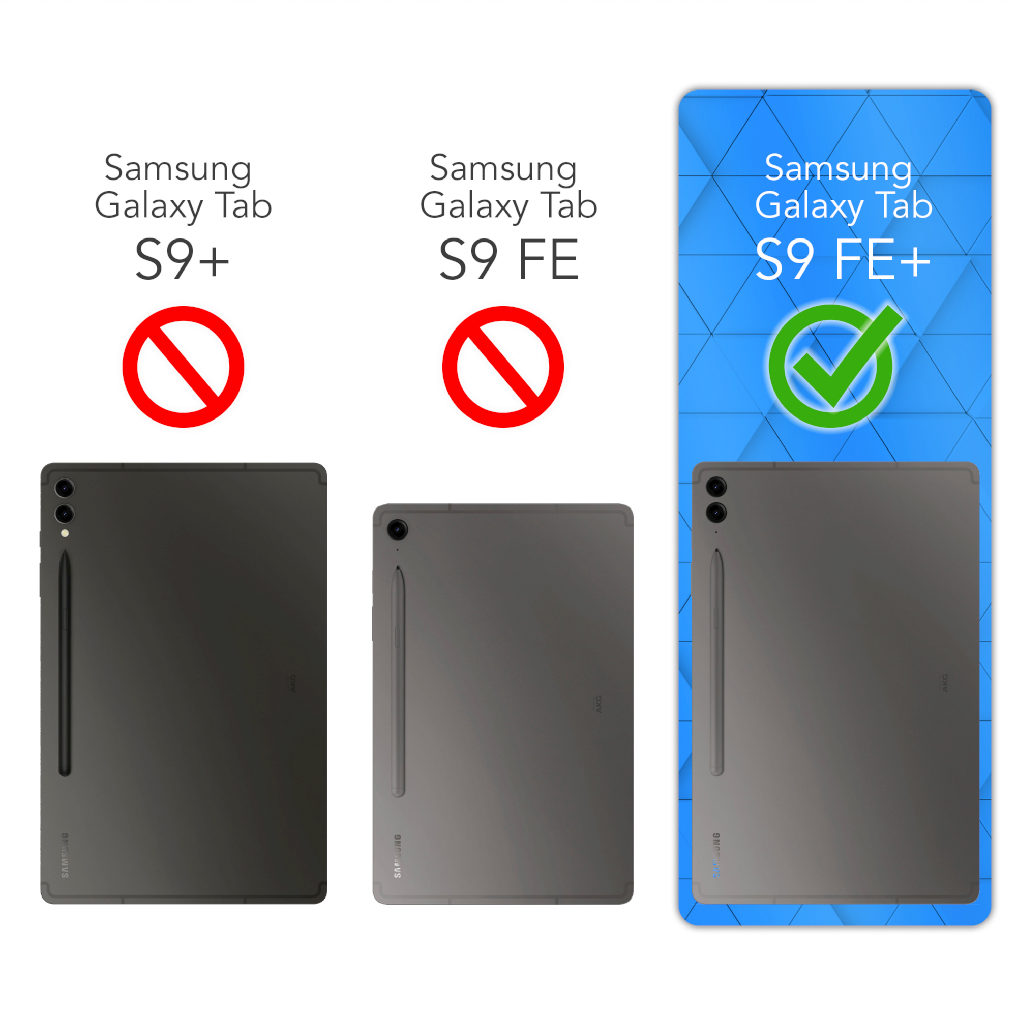 Vergleich der Samsung Galaxy Tab Modelle: S9+, S9 FE und S9 FE+.