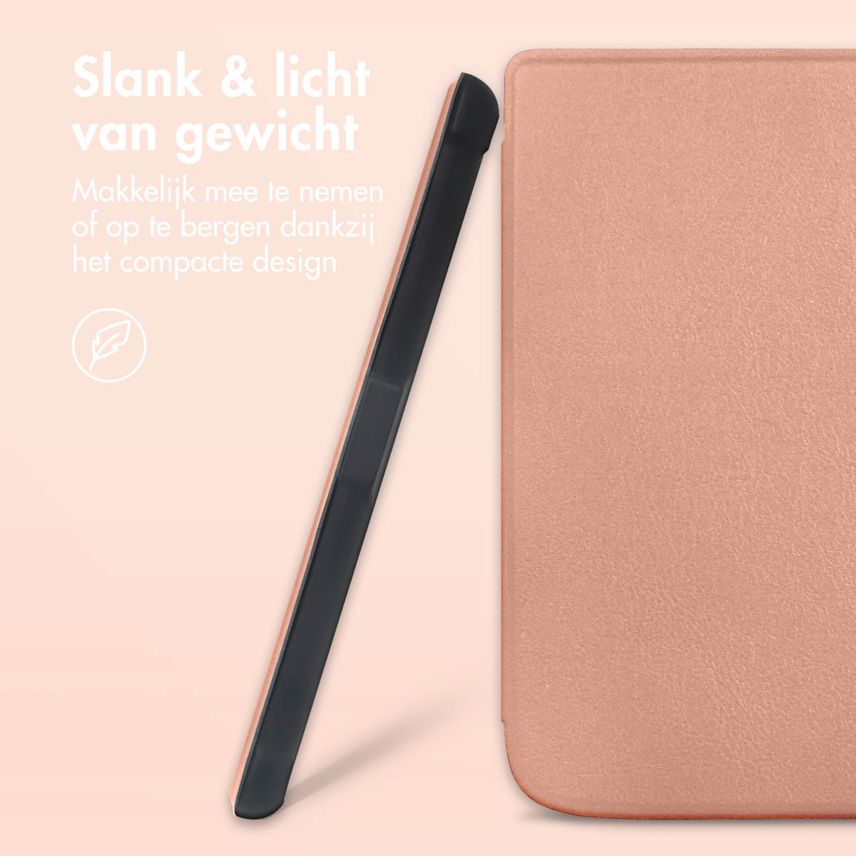 Une coque de téléphone appuyée contre une surface. La coque est rose et a une bande noire sur le bord.