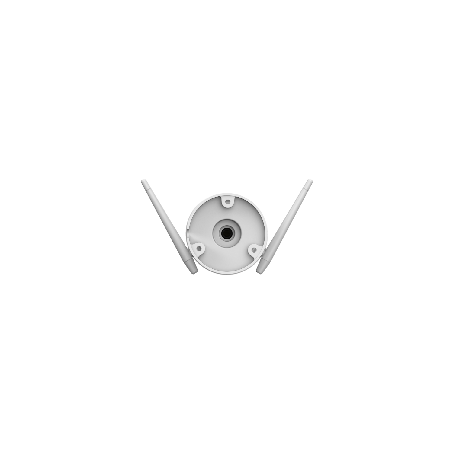 Dispositivo circolare bianco con due antenne, probabilmente un router, su sfondo nero.