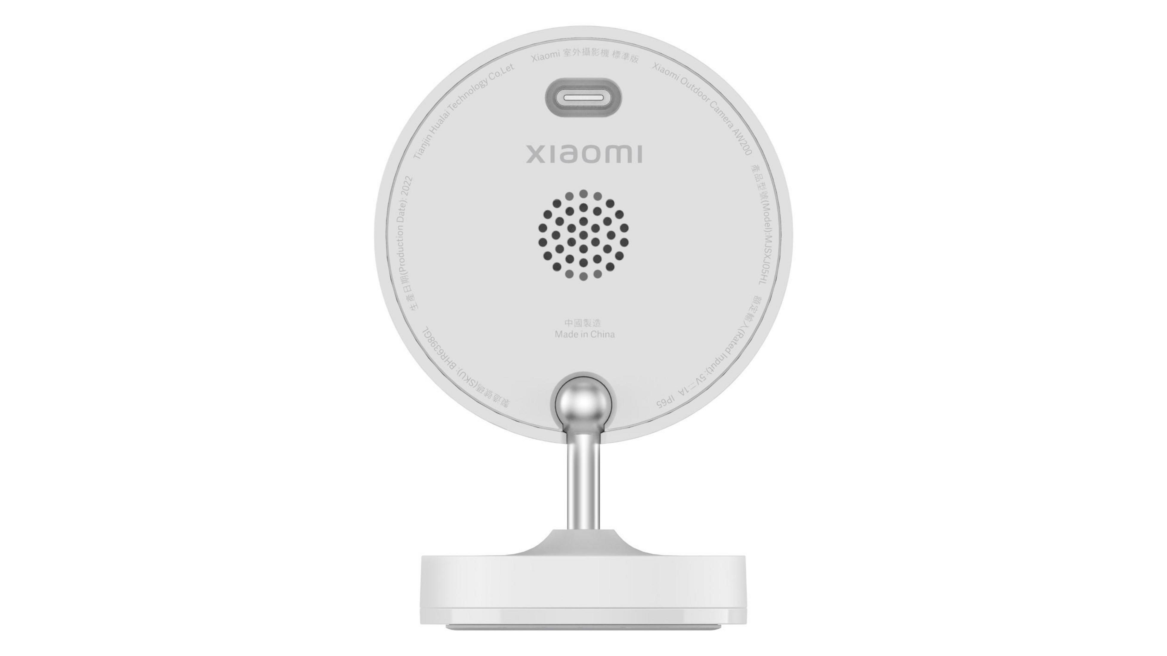 Biała okrągła kamera bezpieczeństwa ze stojakiem. Widoczny tył kamery.