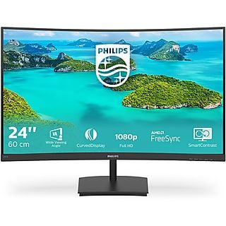 Monitor - PHILIPS 241E1SCA/00, 24 ", Full-HD, 4 ms, 75 Hz, Negro