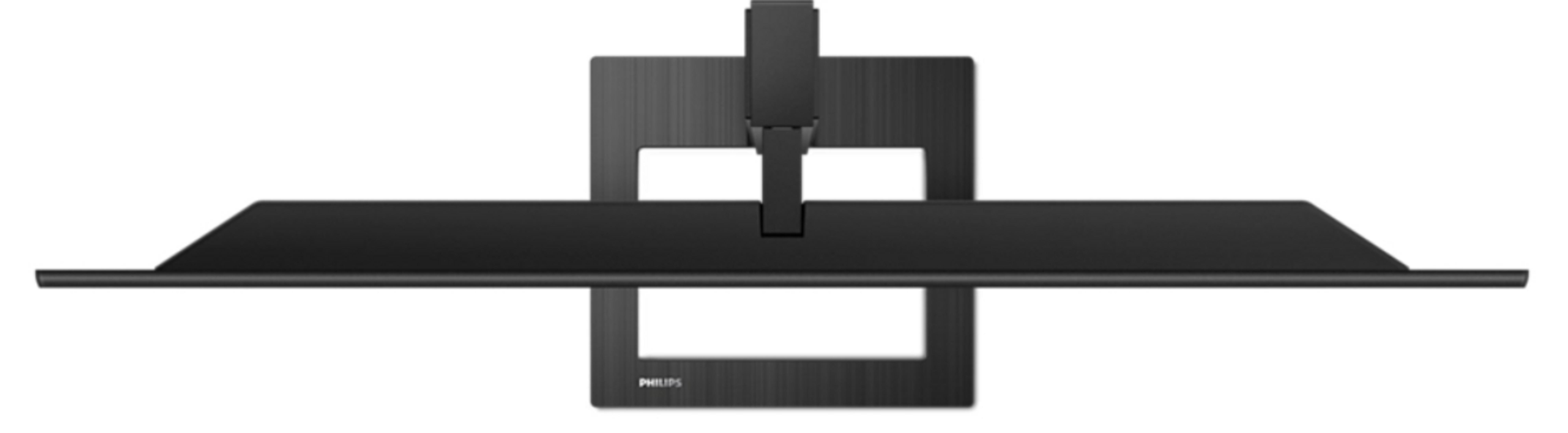 Czarny monitor komputera z góry, pokazujący tył ekranu i jego podstawę.