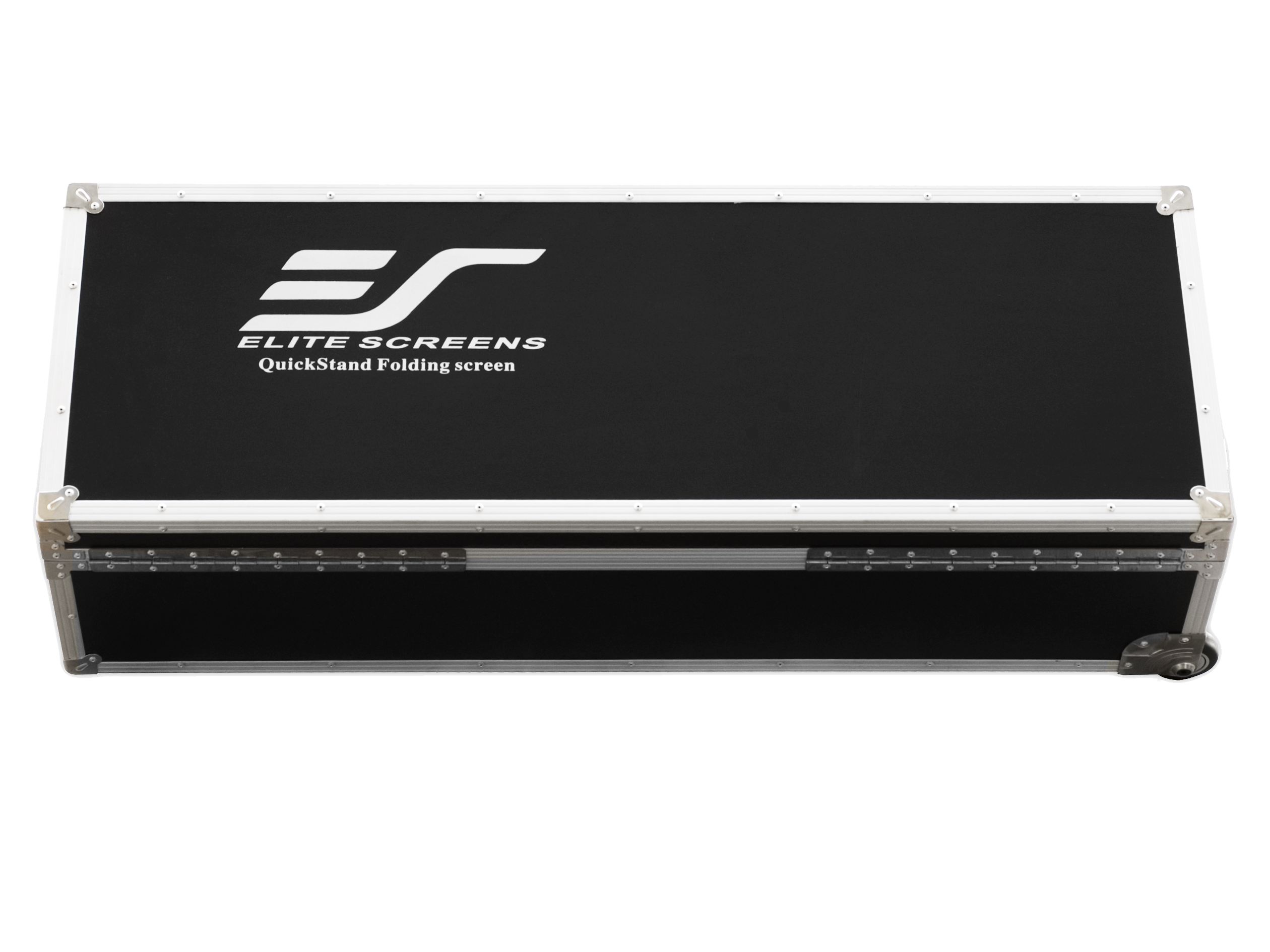 Una custodia nera e rettangolare con il logo Elite Screens.