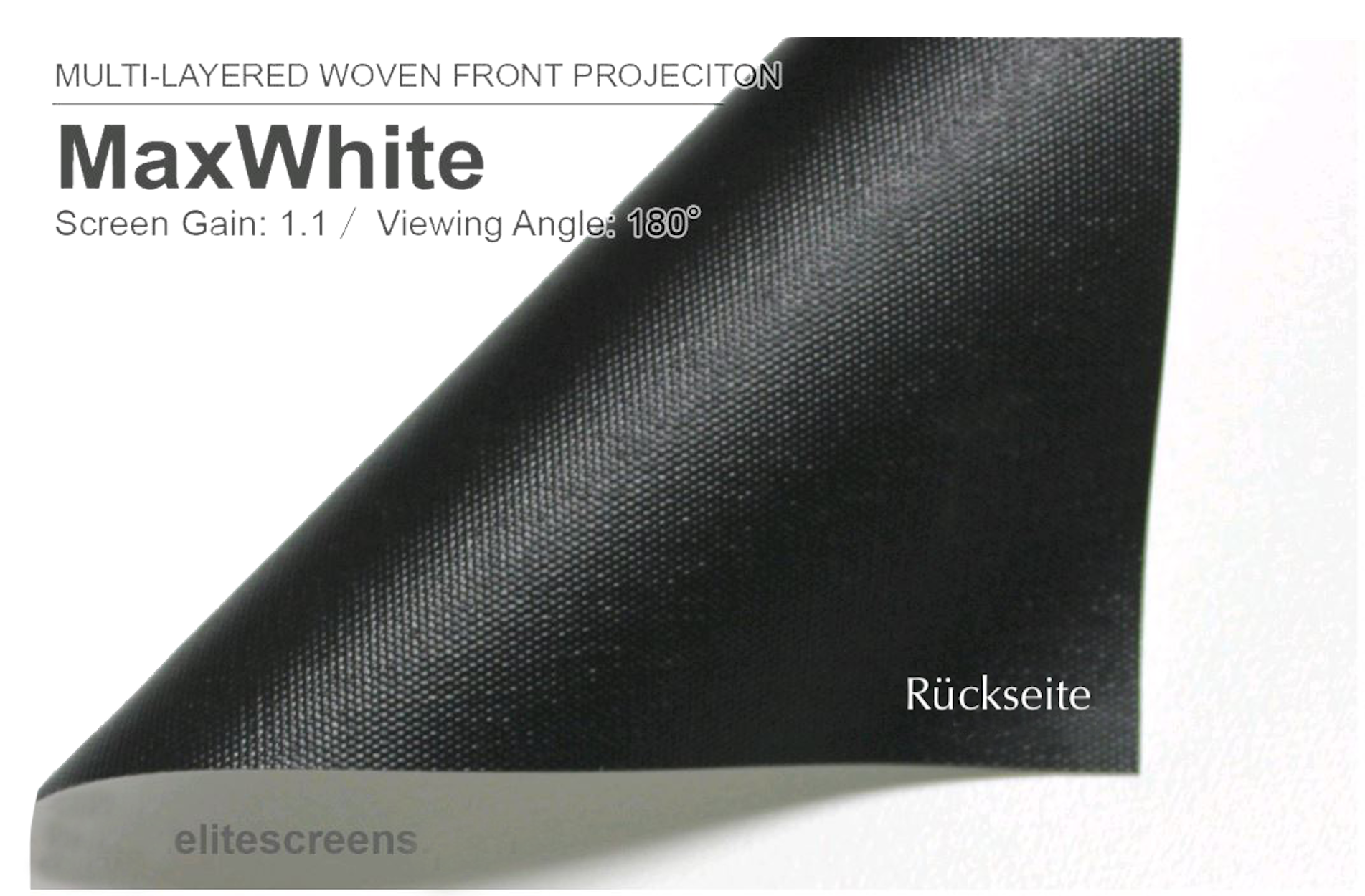 Ein schwarz-weißes Bildschirmmaterialmuster mit Text über MaxWhite-Bildschirmgewinn und Betrachtungswinkel.