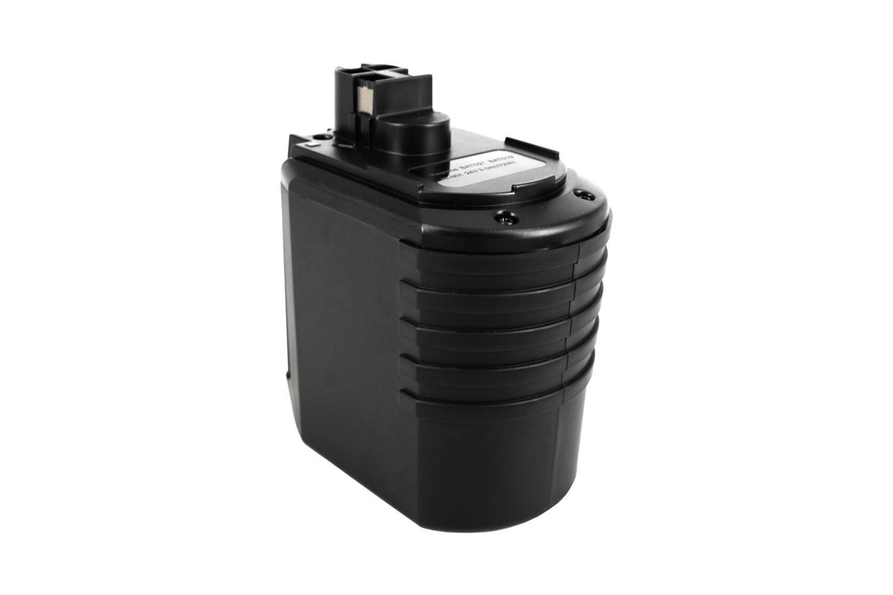 Batteria nera su sfondo bianco. Ha i lati scanalati.