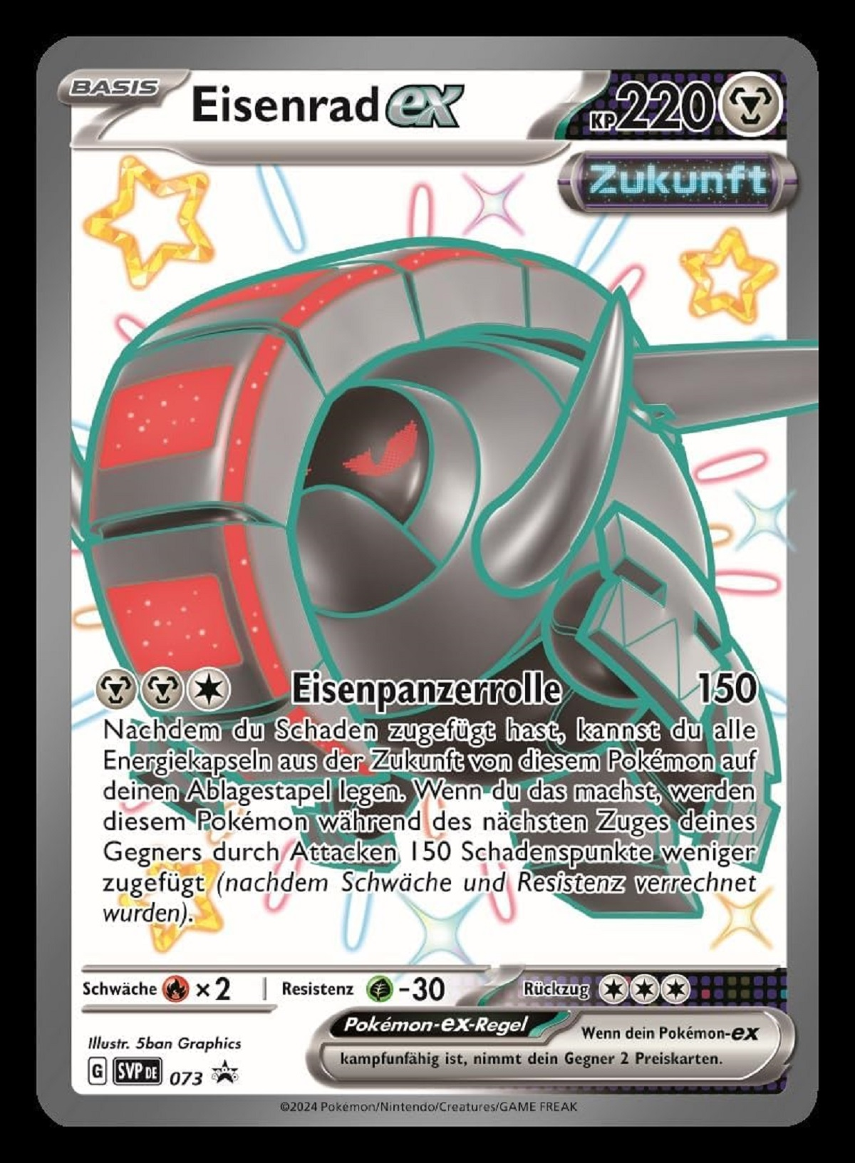 Pokémon-Karte mit einem futuristischen Roboter mit auffälligem Design.