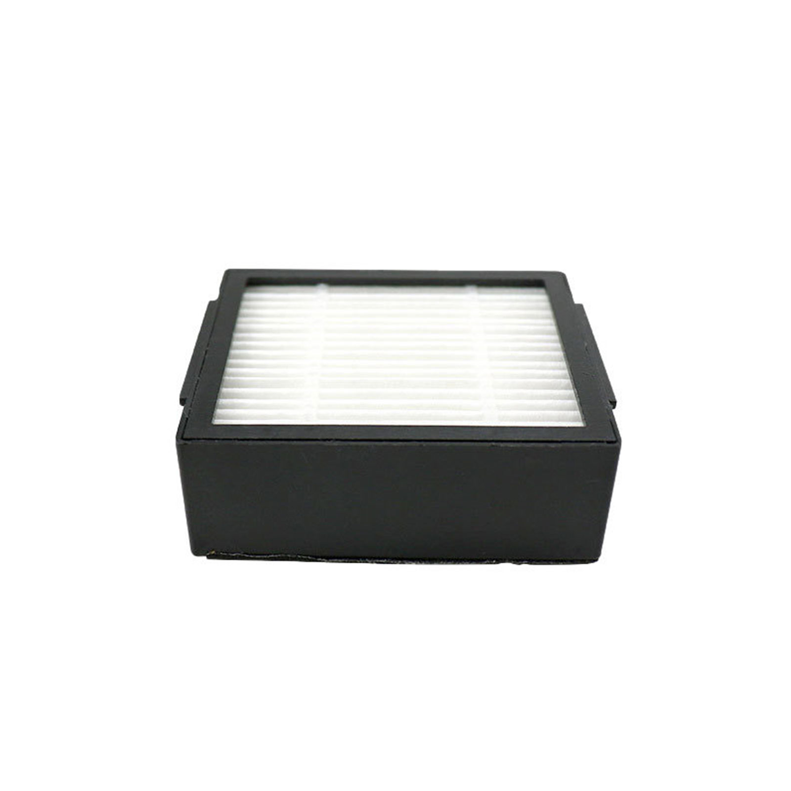Ein schwarzer Luftfilter für ein Gerät mit einem weißen Filter im Inneren. Der Filter ist quadratisch.