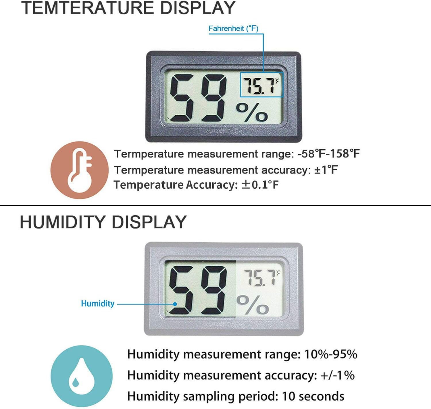 Anzeigen mit Temperatur- und Feuchtigkeitsmesswerten.