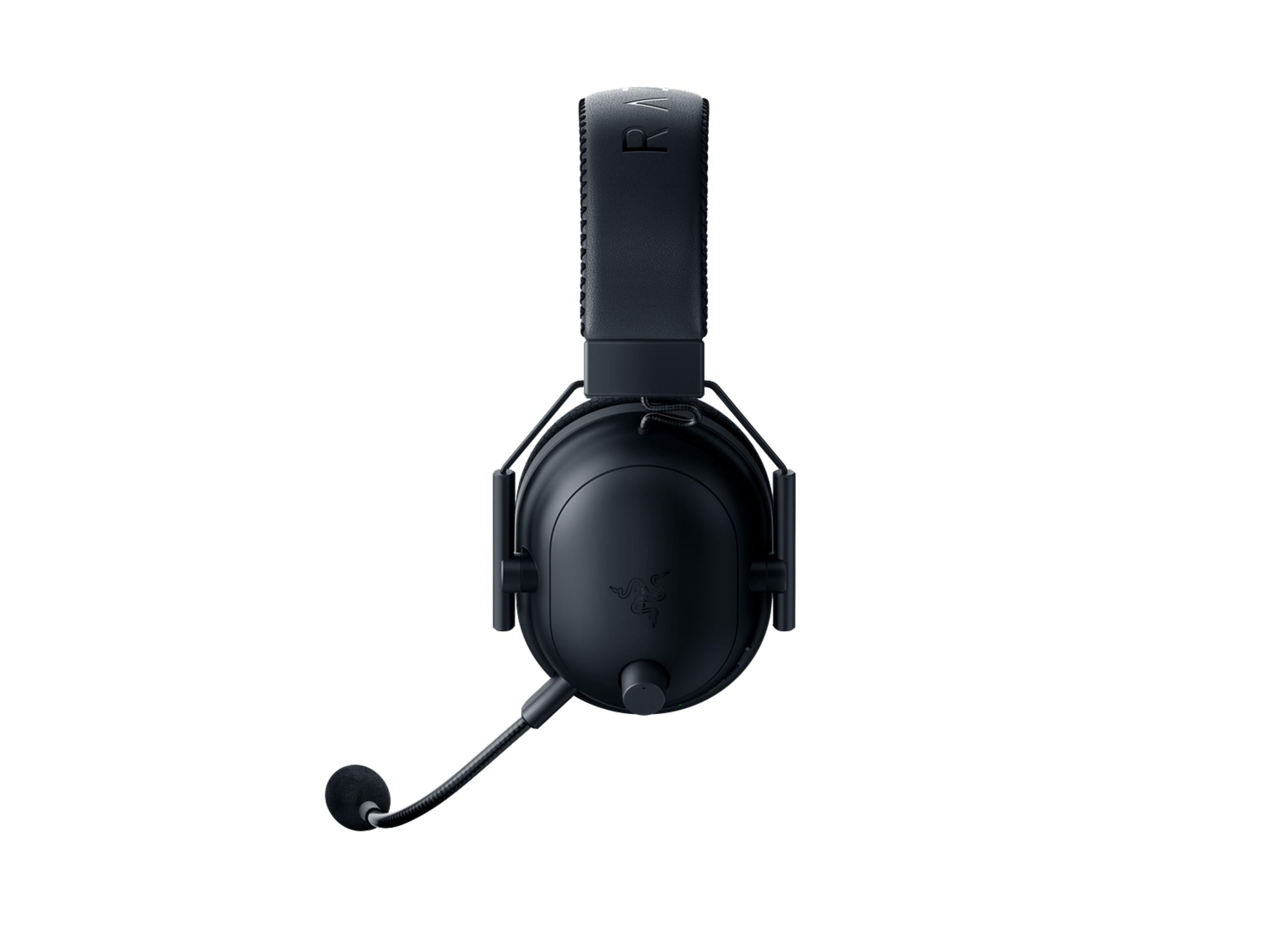 Auriculares Razer negros con micrófono, vista superior, sobre fondo blanco.