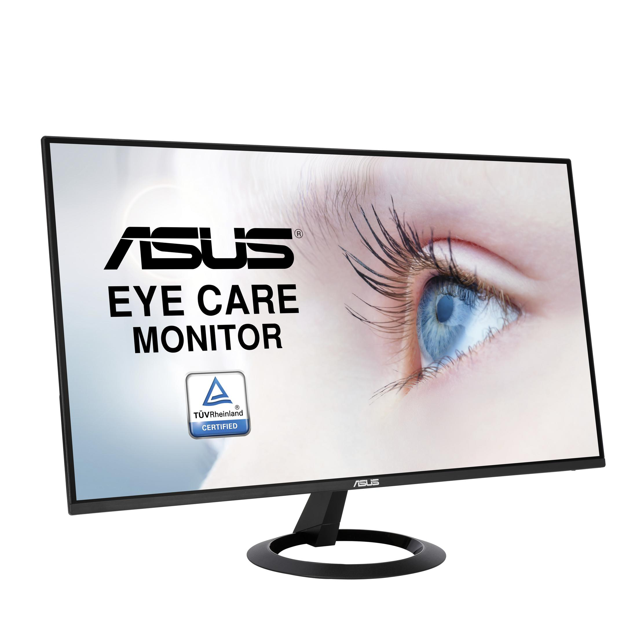 Monitor per computer con logo ASUS e la scritta "Eye Care Monitor" visualizzata sullo schermo.