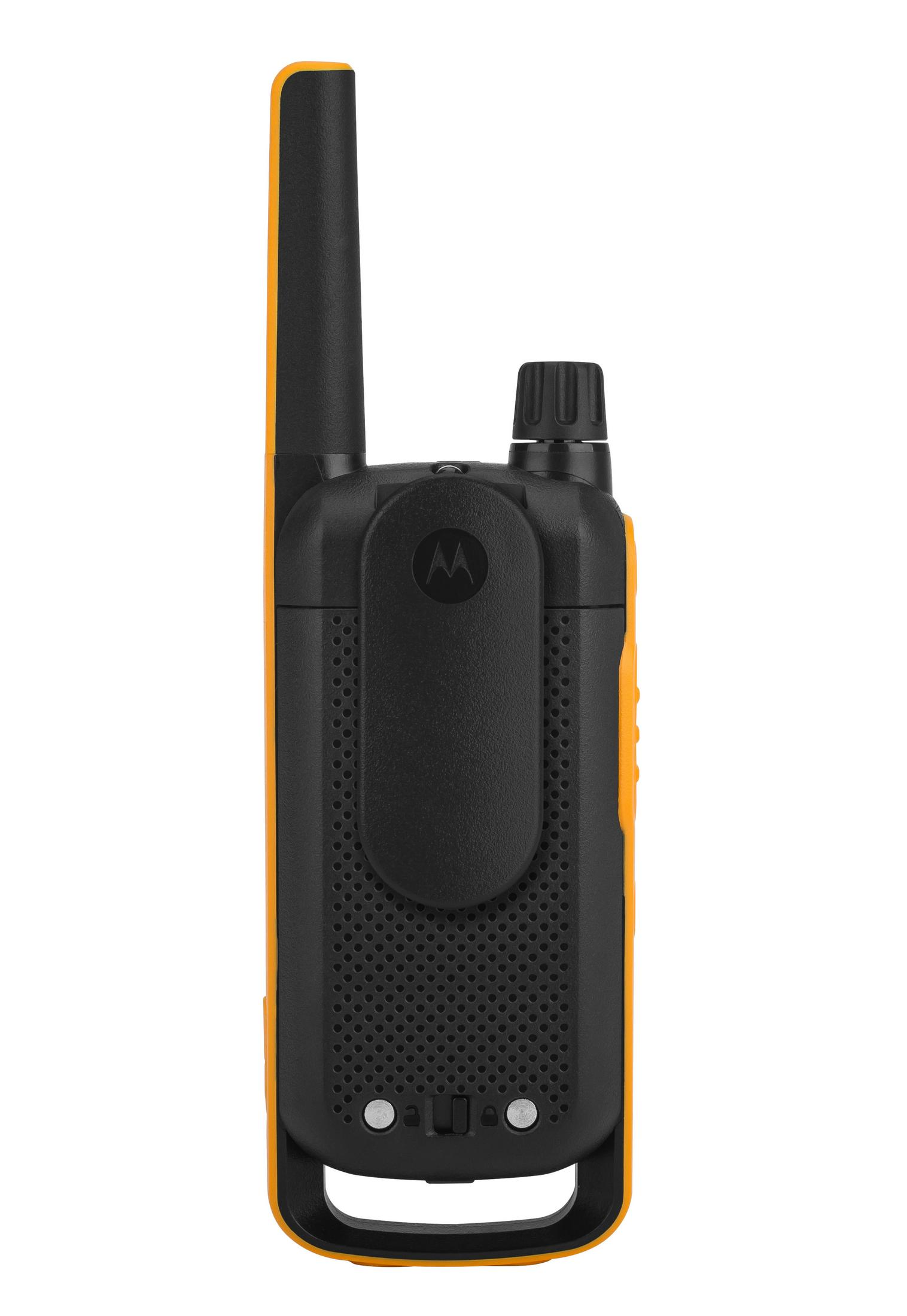 Walkie-talkie. Czarno-żółty, z anteną i klipsem do paska.