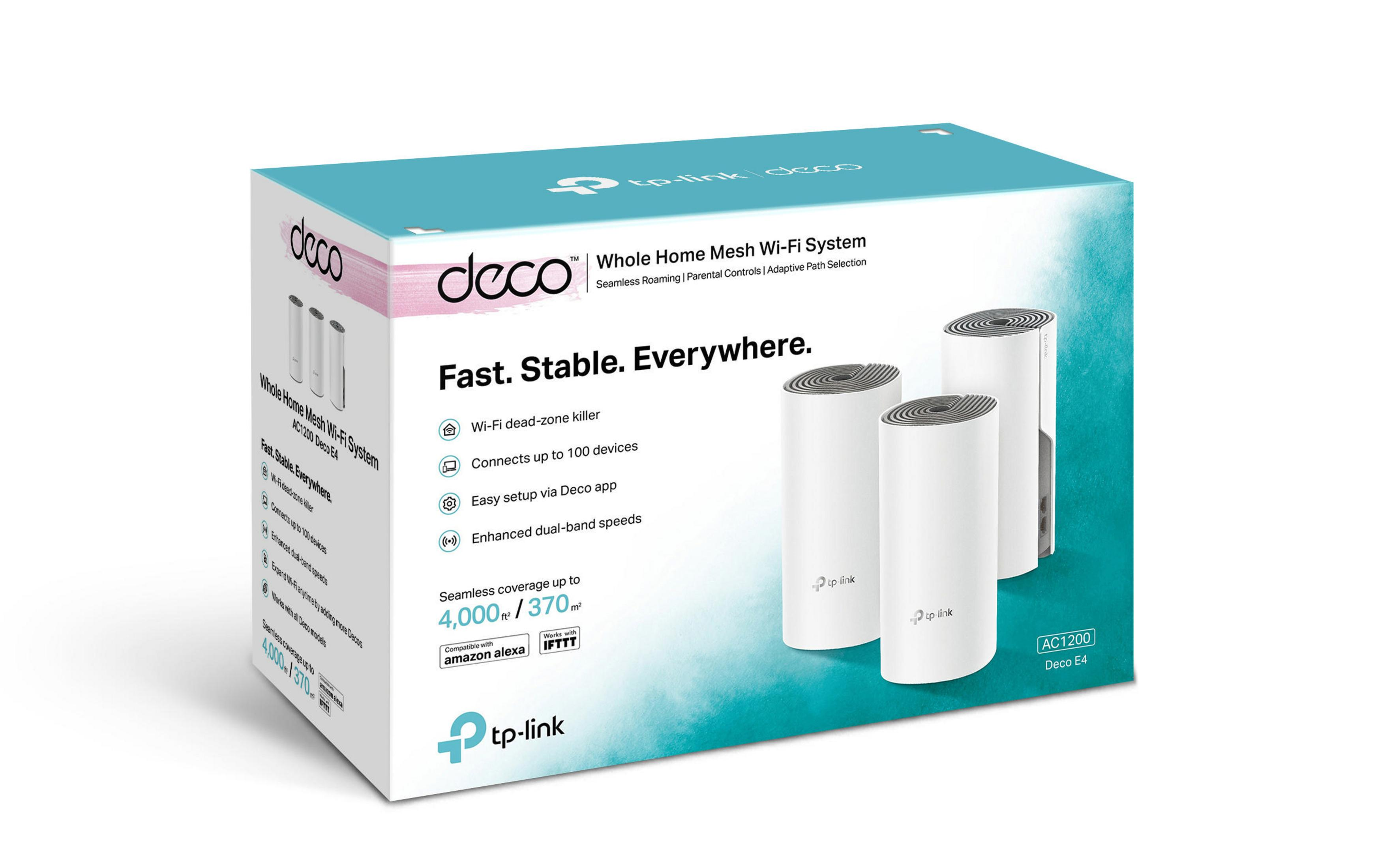 Wi-Fi mesh-systeemdoos, witte apparaten, tekst over het product.
