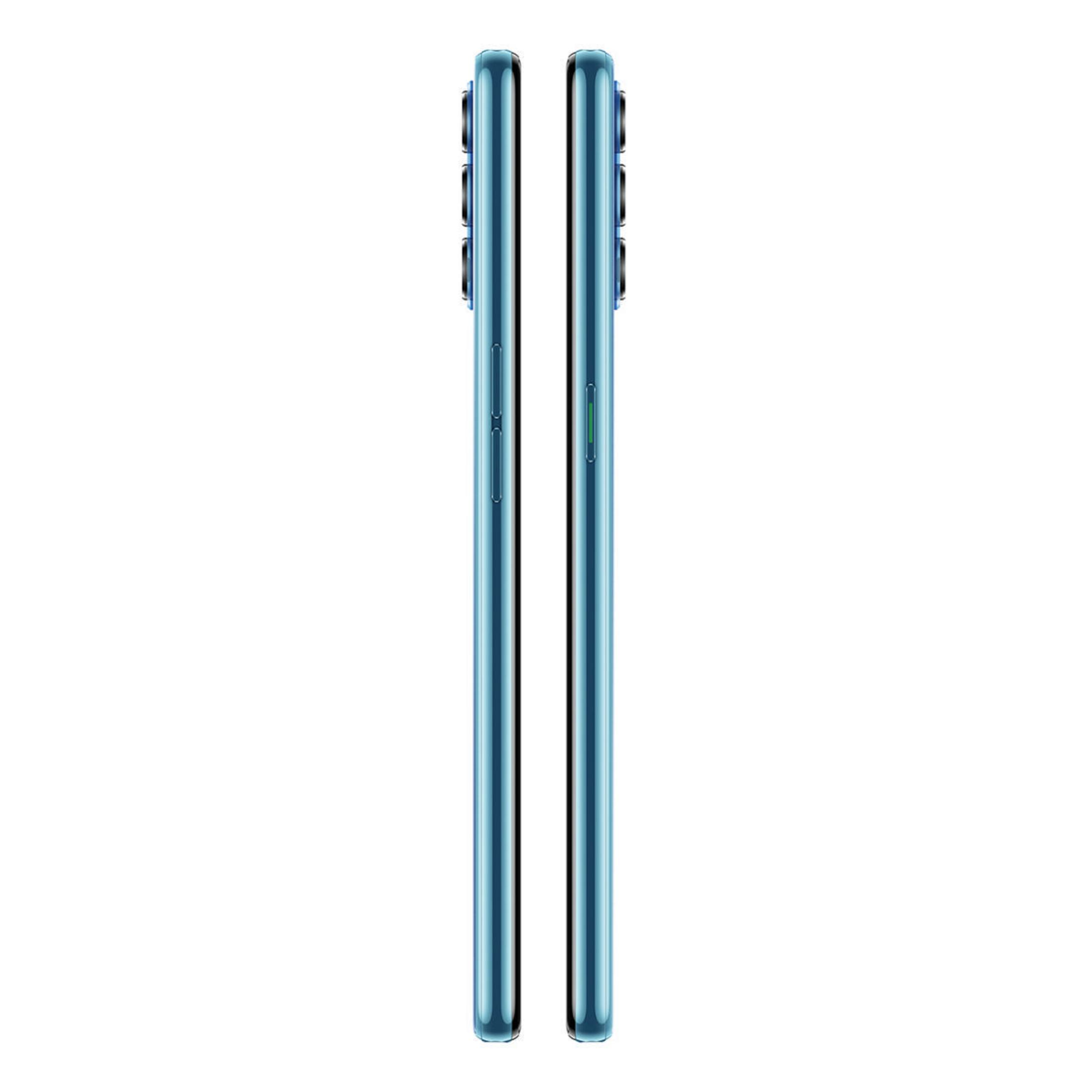 Zwei Smartphones nebeneinander. Beide haben eine blaue Farbe und werden im Profil gezeigt.