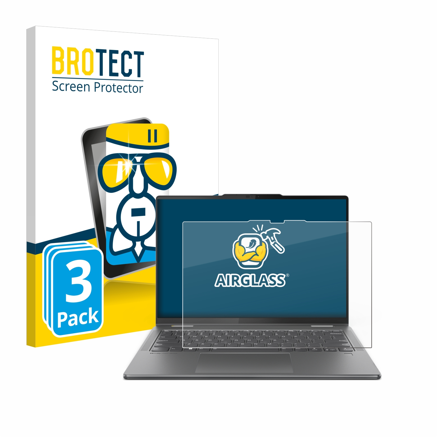 Displayschutzfolien-Kit mit Laptop und Tablet-Illustration.