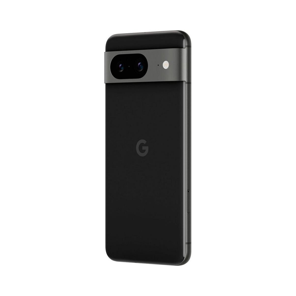 Czarny smartfon Google Pixel 7, z dwoma aparatami, szarym paskiem i logo 'G'.