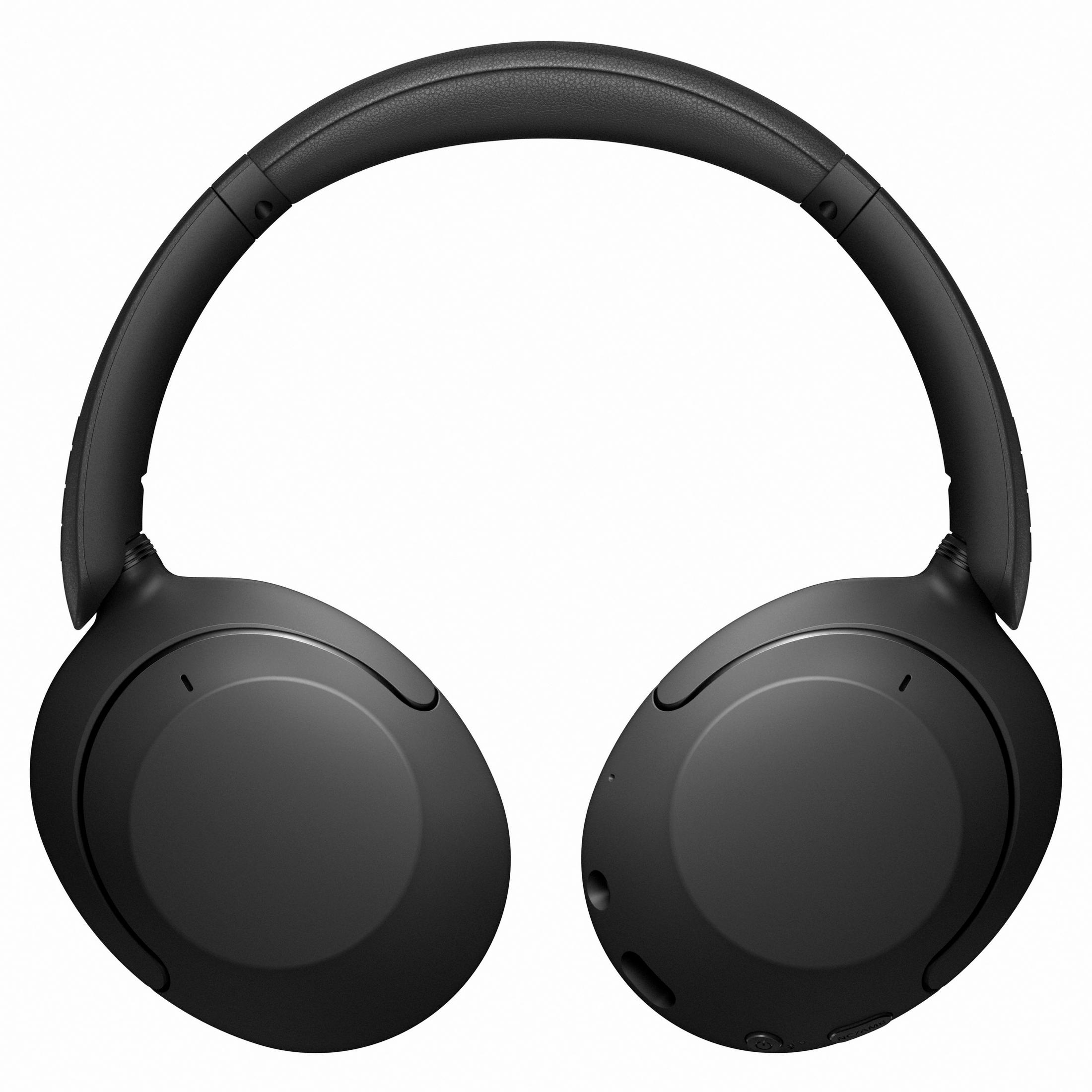 Czarne słuchawki nauszne. Pałąk jest zakrzywiony. Muszle są okrągłe.