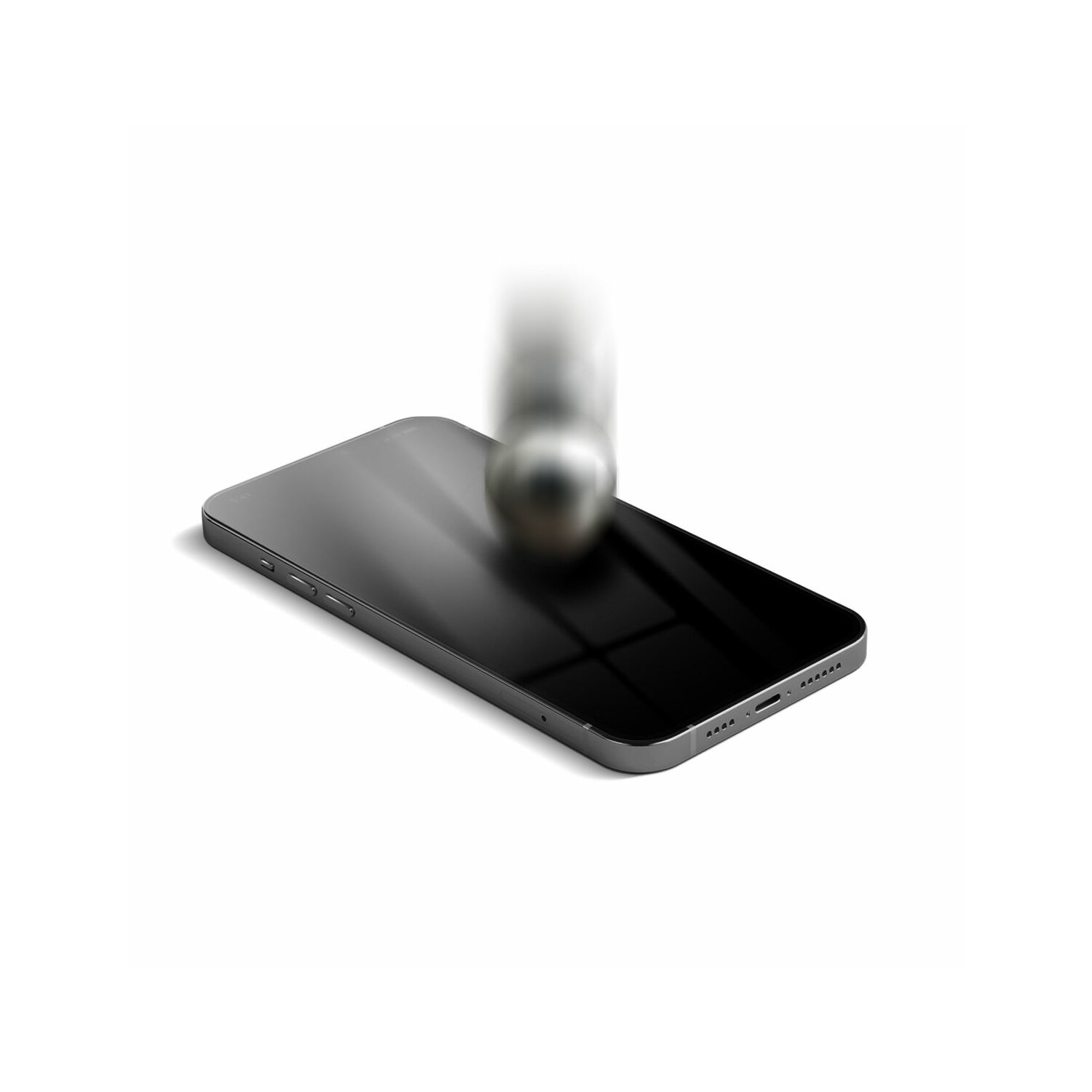 Eine Kugel kurz davor, einen Telefonbildschirm zu treffen.