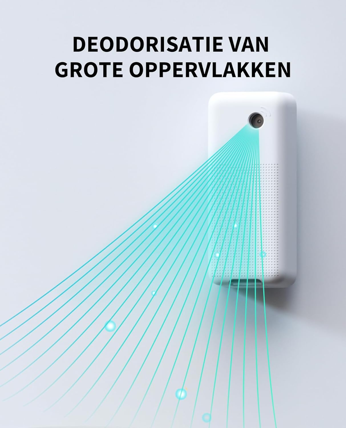 Weißer Lufterfrischer mit blauen Linien. Text: Desodorierung.