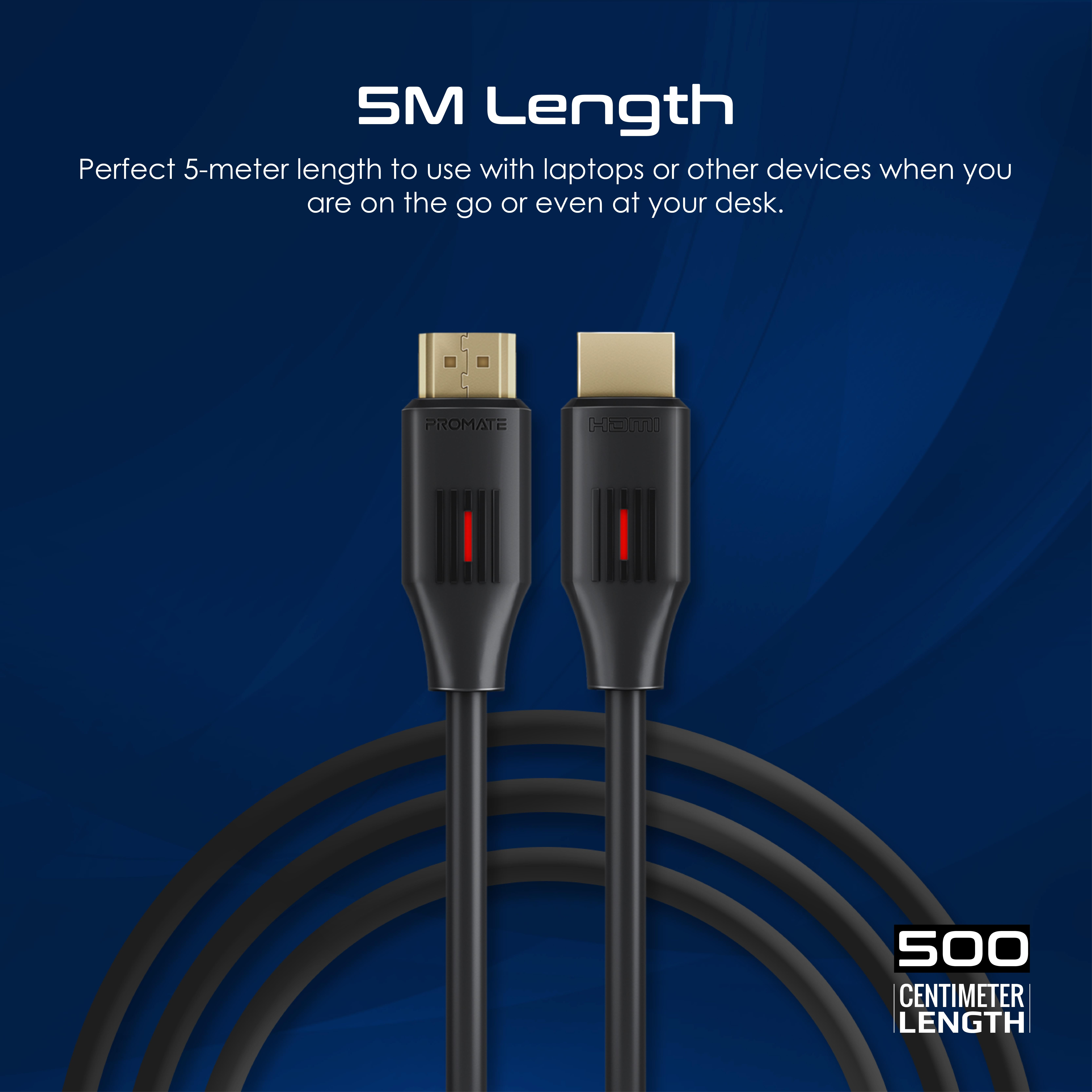 Dos cables HDMI negros se muestran uno al lado del otro. Cada cable tiene un indicador rojo.