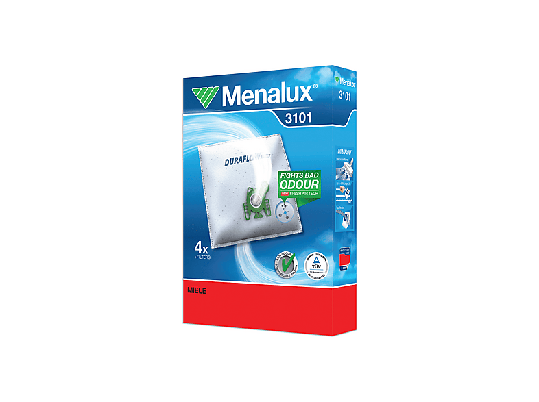 Menalux 3100 Megapack Staubsaugerbeutel - 12 Beutel aus Duraflow Vliesgewebe für Miele