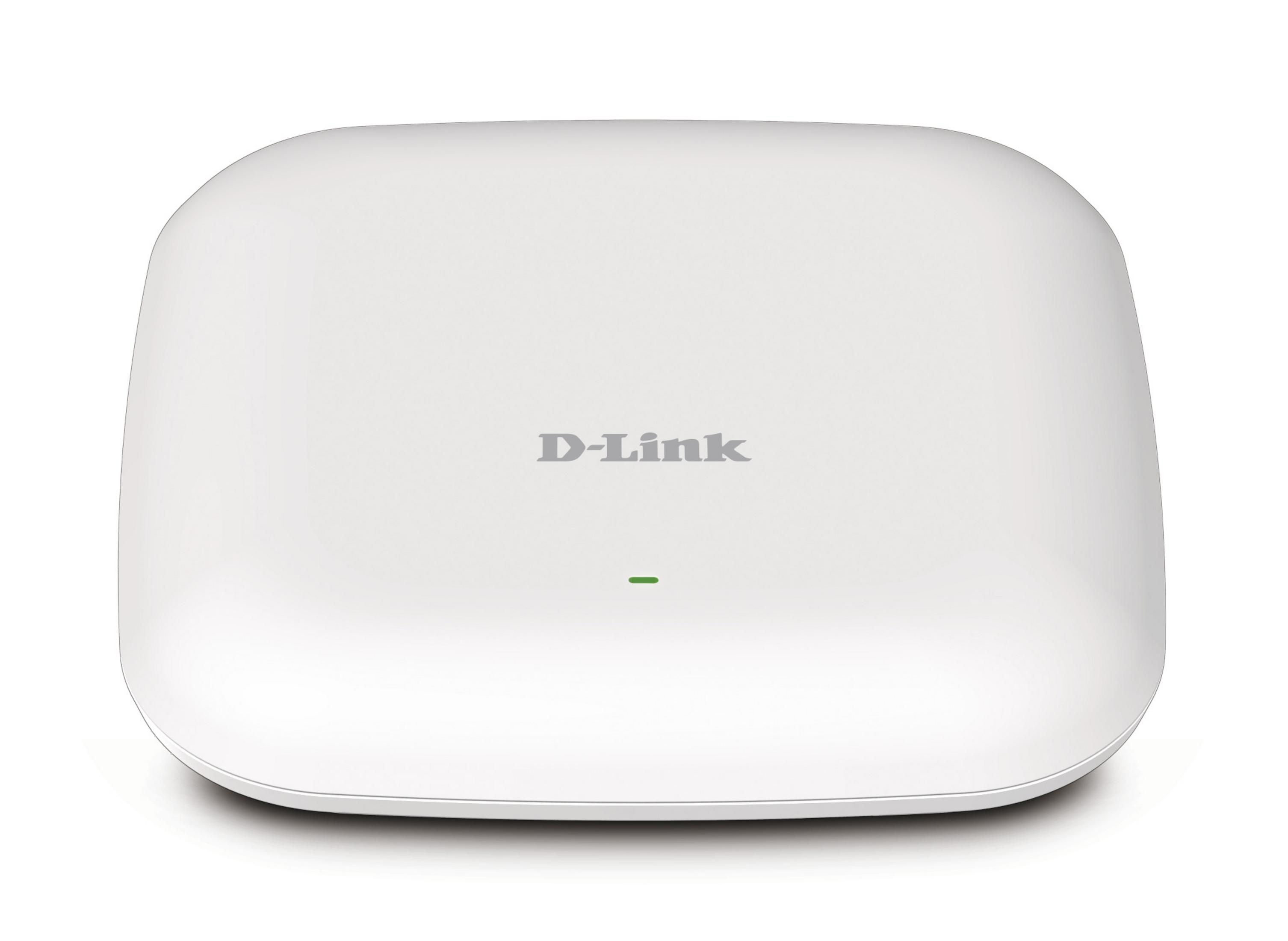Ein weißer D-Link Router. Das Gerät ist weiß und hat eine grüne Lichtanzeige.