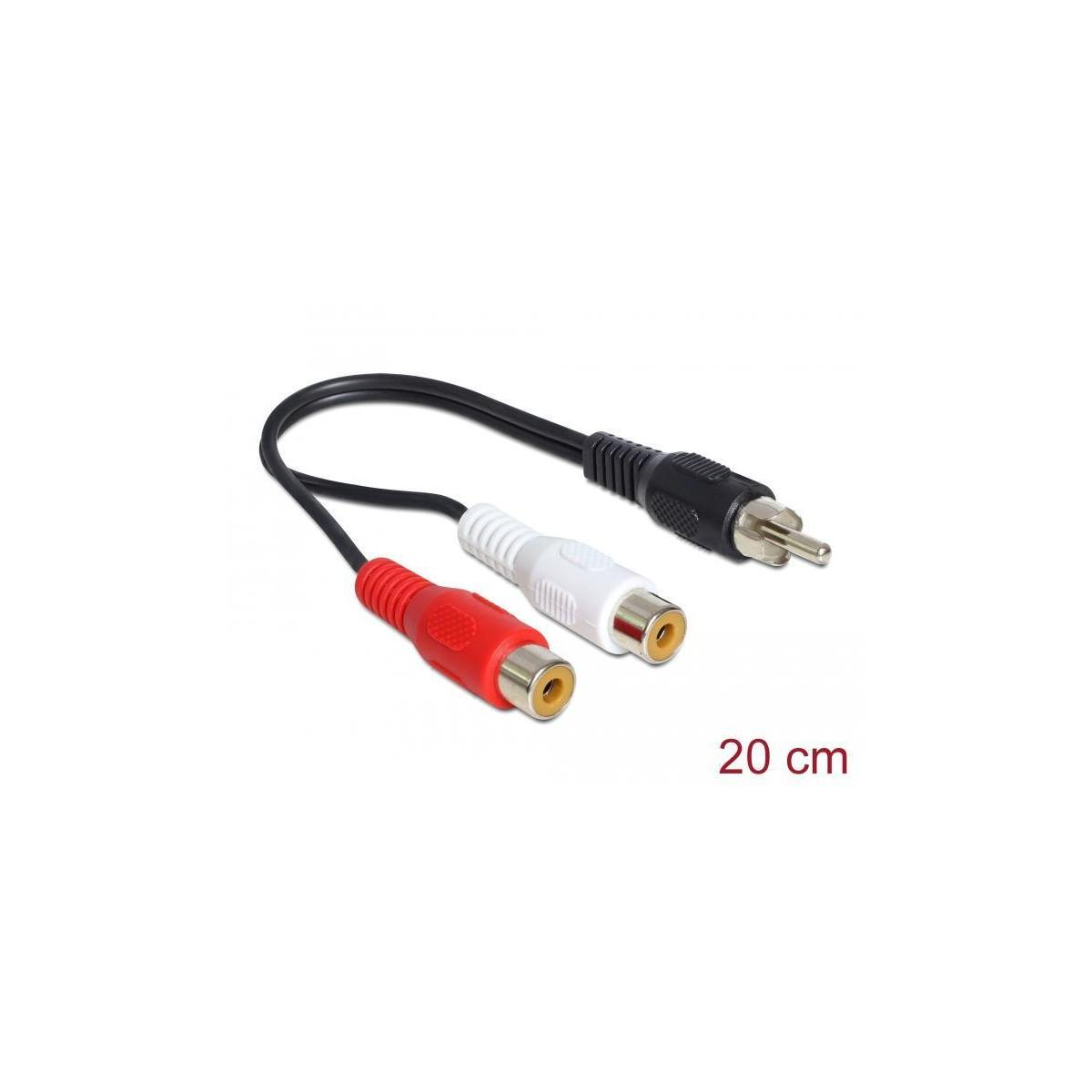 Cavo nero con connettori RCA rosso, bianco e nero. Etichetta: 20 cm.