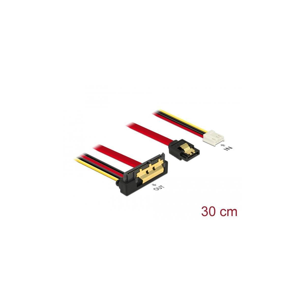 Tre connettori SATA in diversi colori, etichettati come IN e OUT, e un'etichetta con 30 cm.