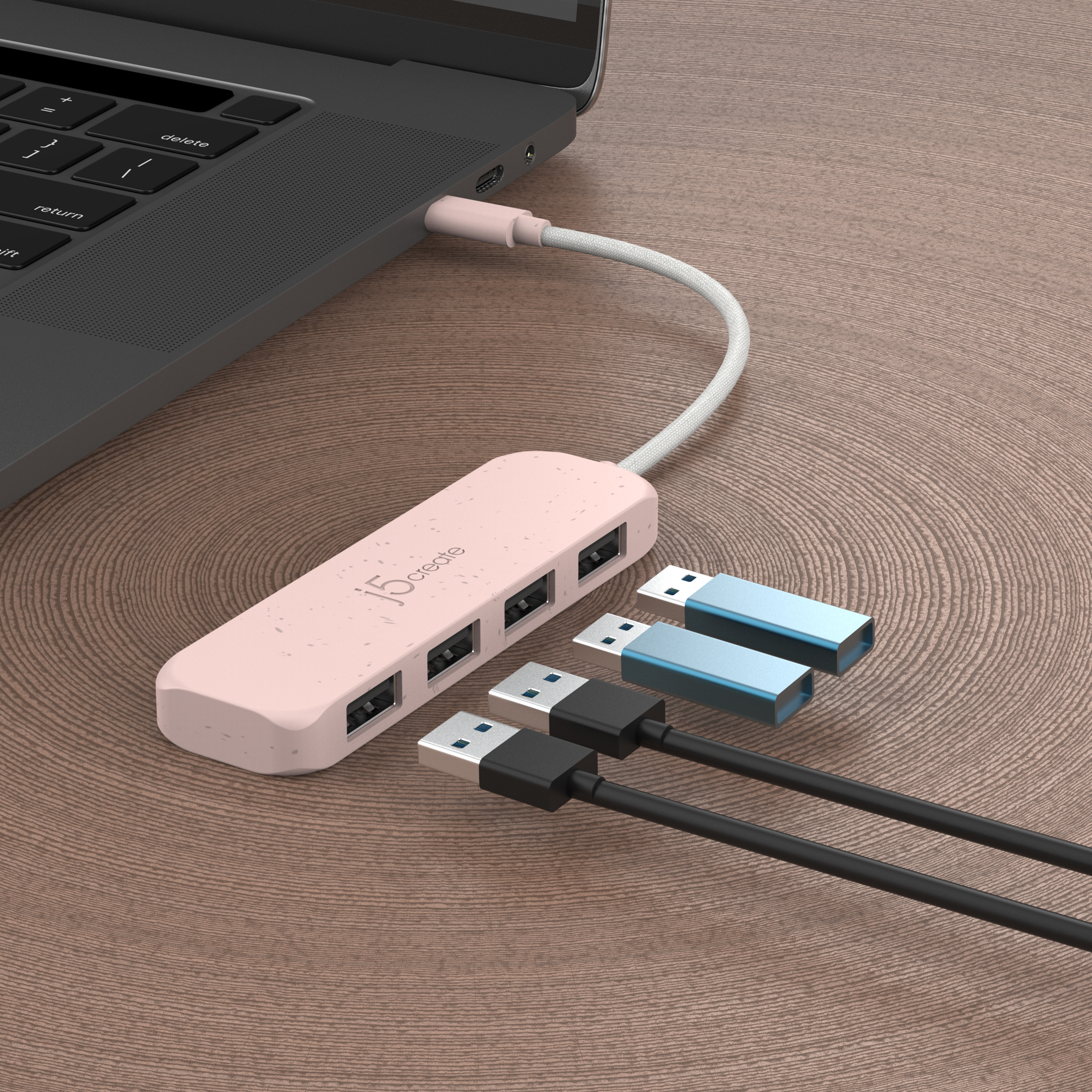 J5CREATE JCH341ER-N, Hub USB, Rose brume