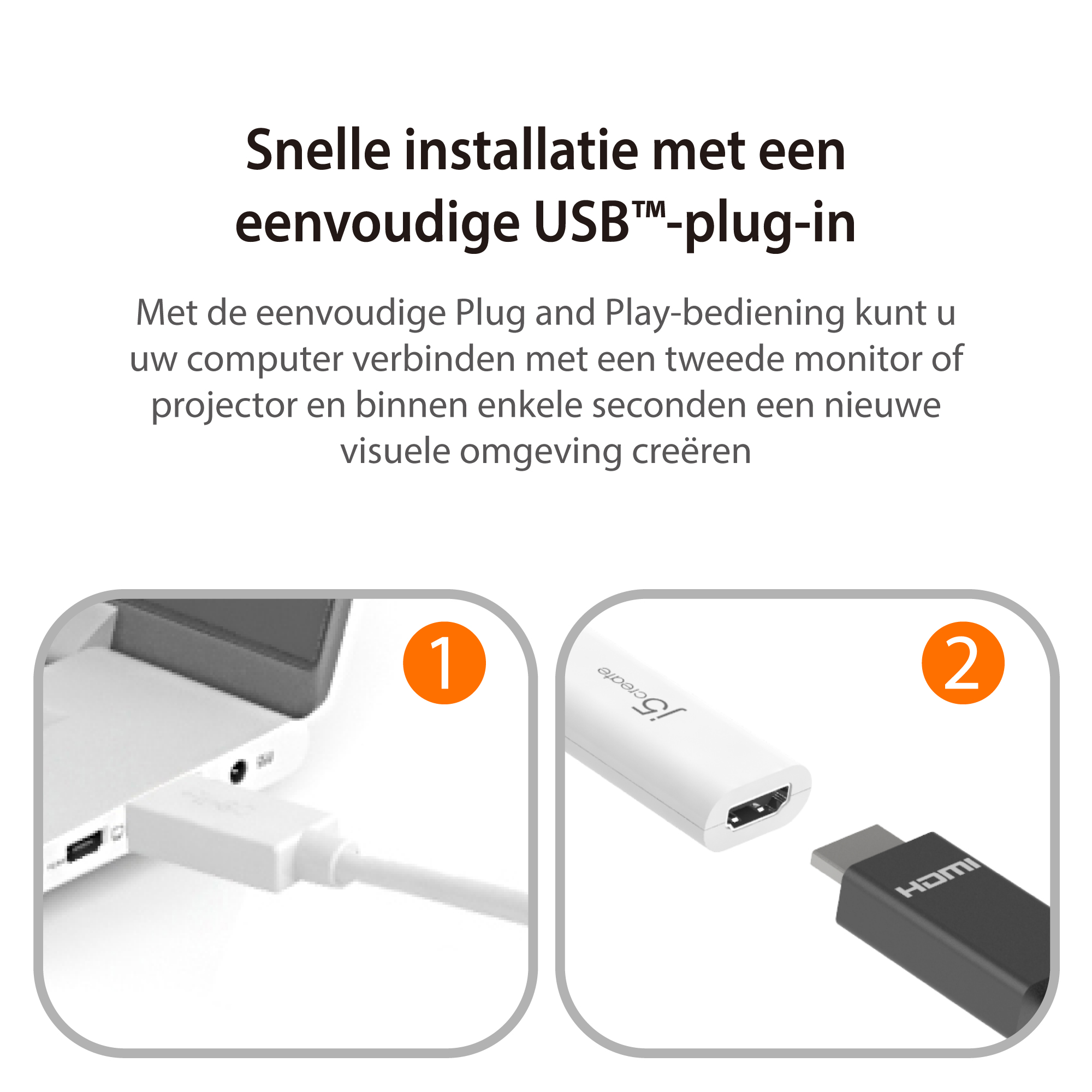 Dos imágenes muestran un USB conectado a una laptop y HDMI a un dispositivo.