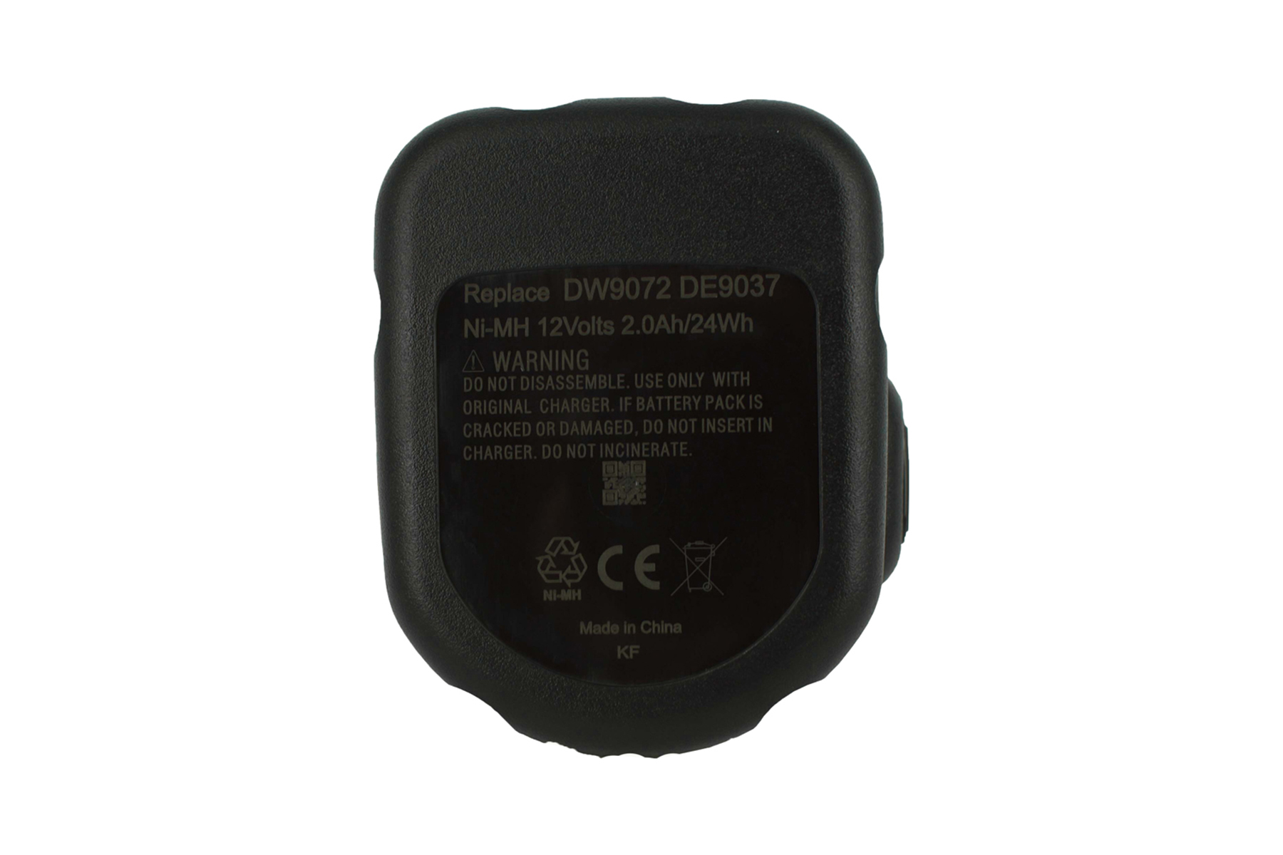Schwarzer Akku mit Text: Ersetzen DW9072 DE9037 Ni-MH 12 Volt 2.0Ah/24Wh.