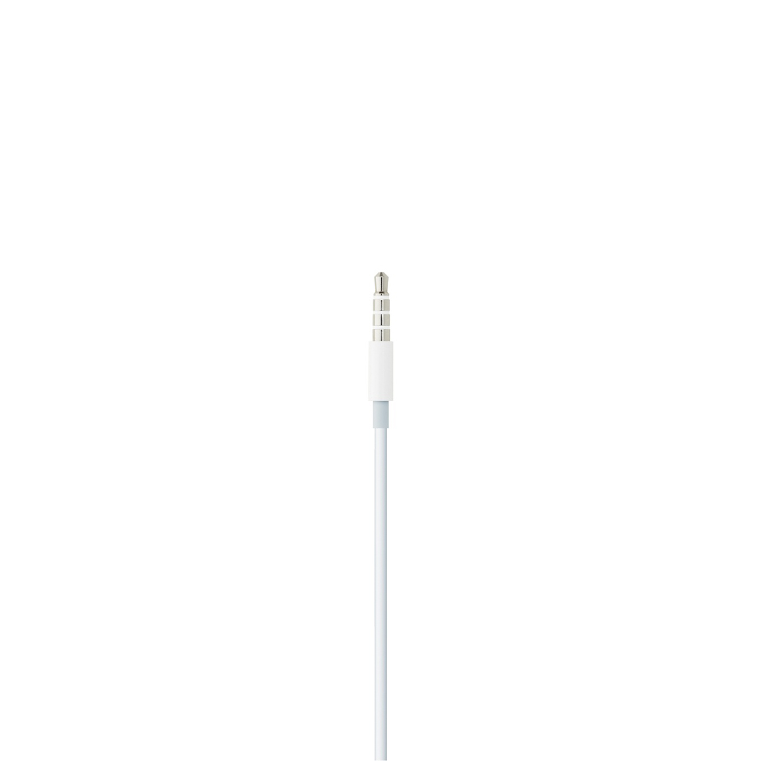 Cable de audio blanco sobre un fondo blanco. El conector es visible.