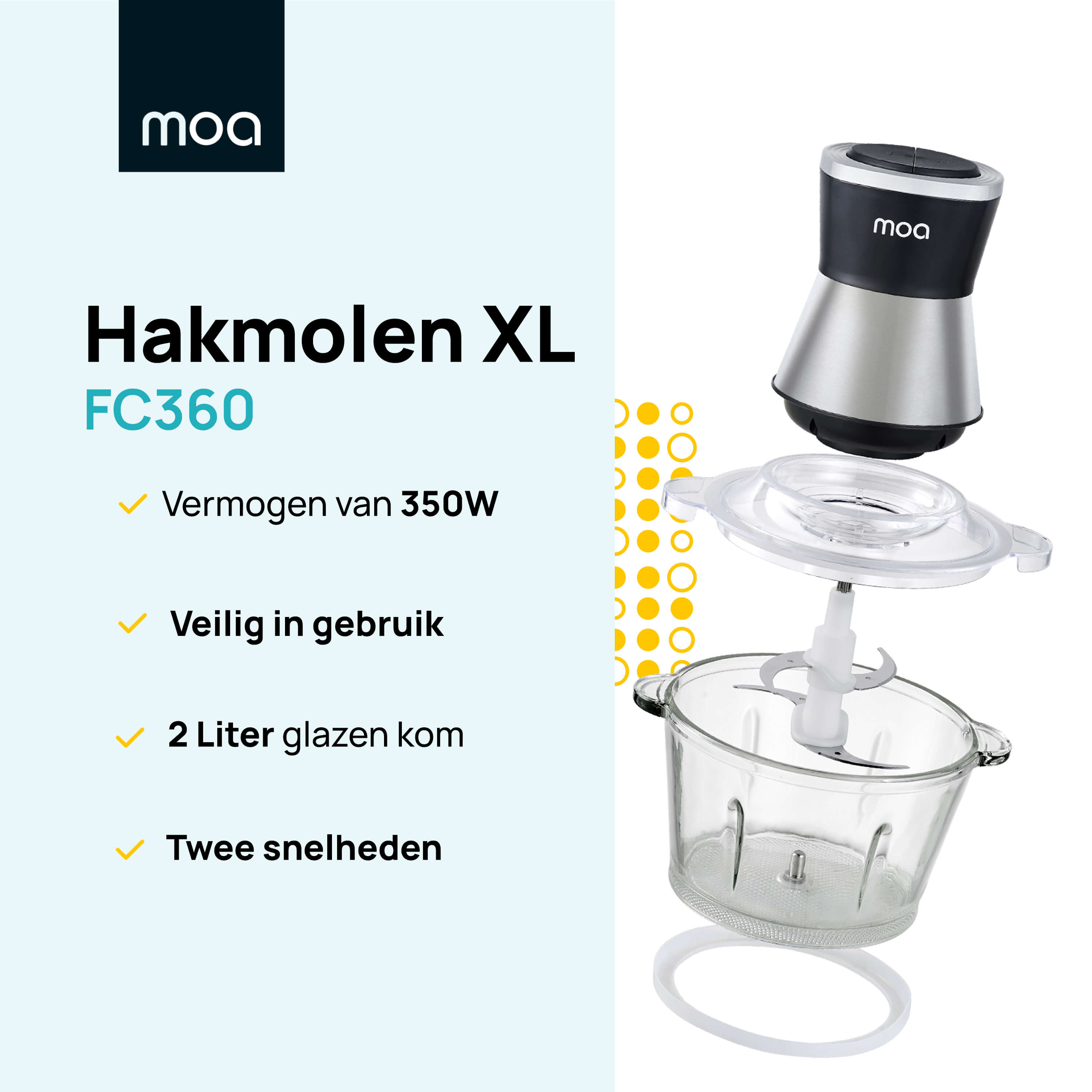 Food chopper with text 'Hakmolen XL FC360'.