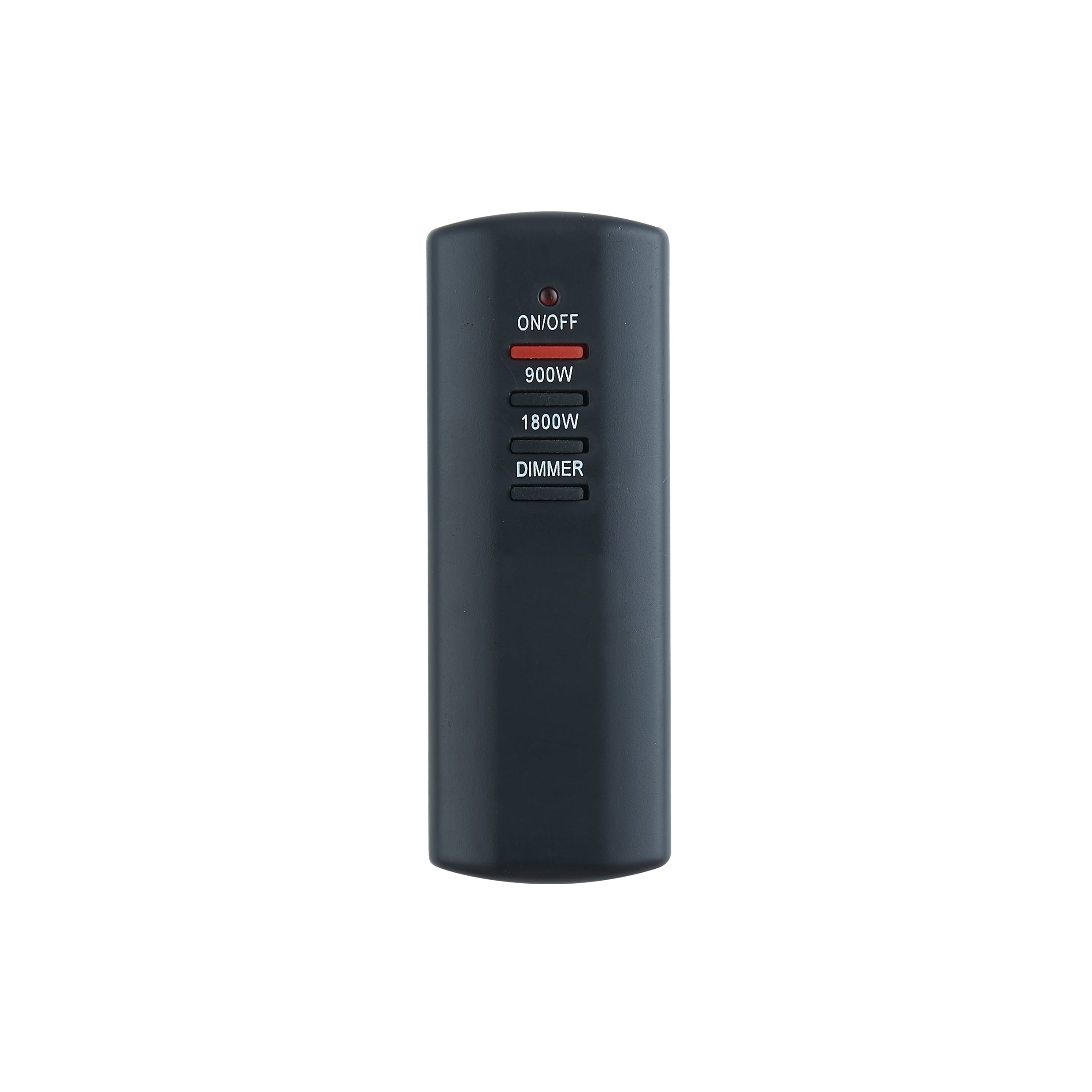 Black remote control with buttons labeled ON/OFF, 900W, 1800W, and DIMMER.
